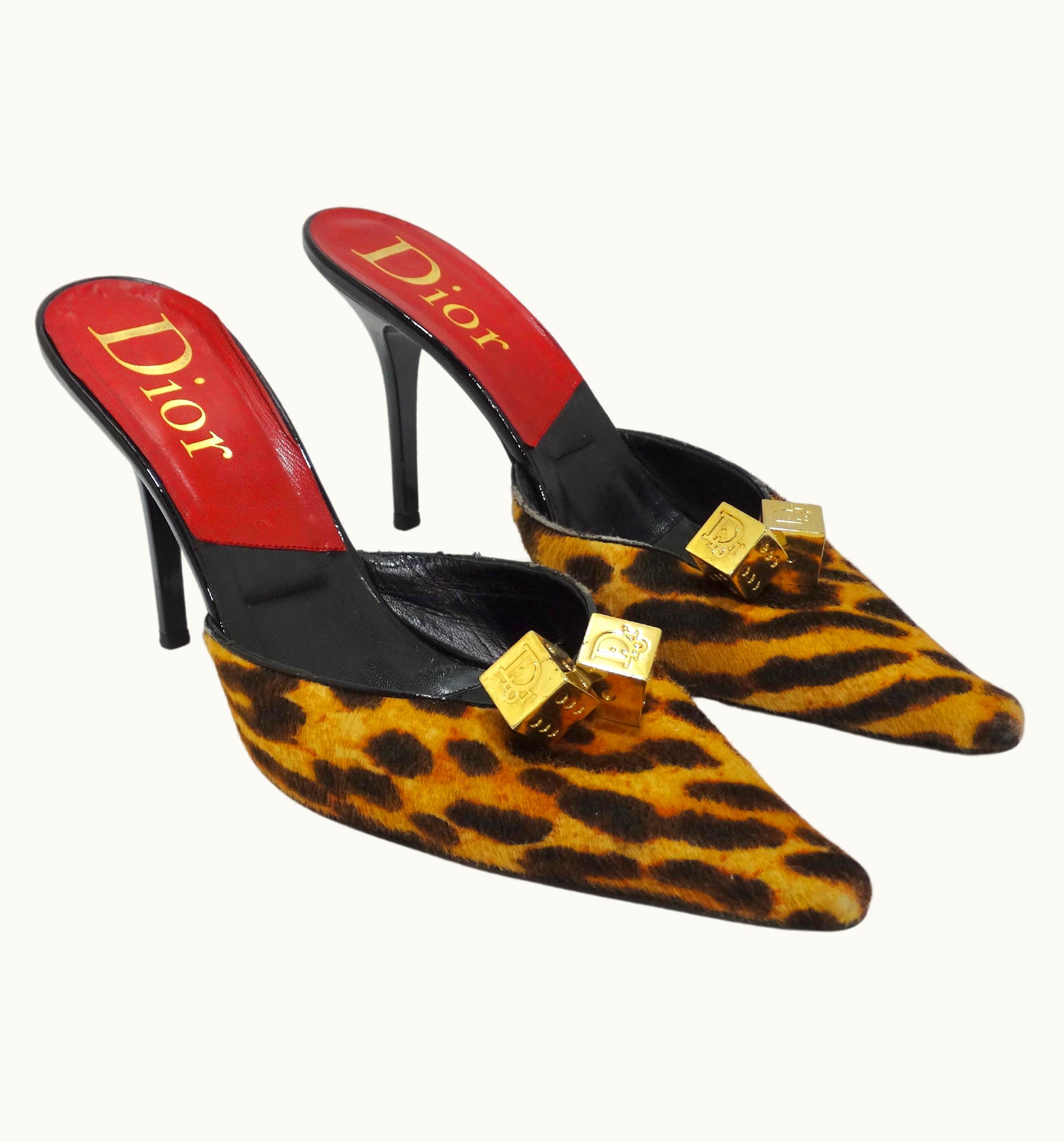 Dior Christian Dior Leopard Dice Pointed Mules
