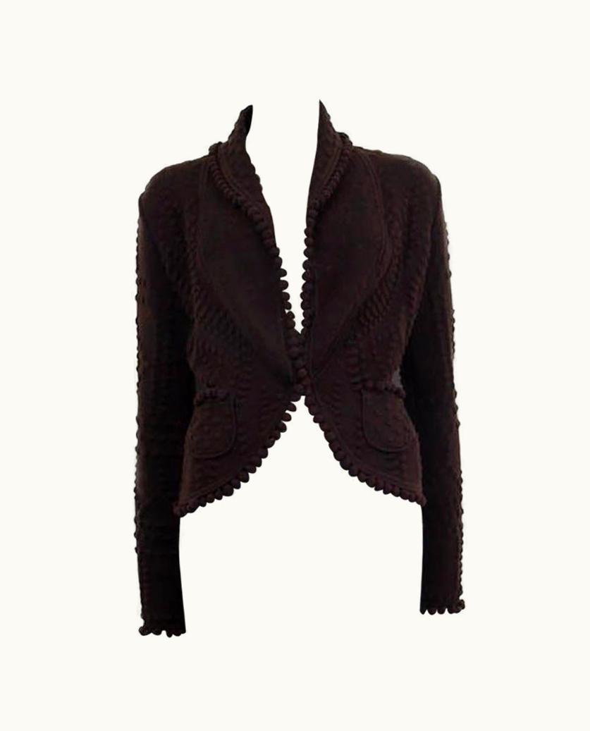 Dior Christian Dior Dark Brown Wool 1999 Pompon Cardigan Sweater