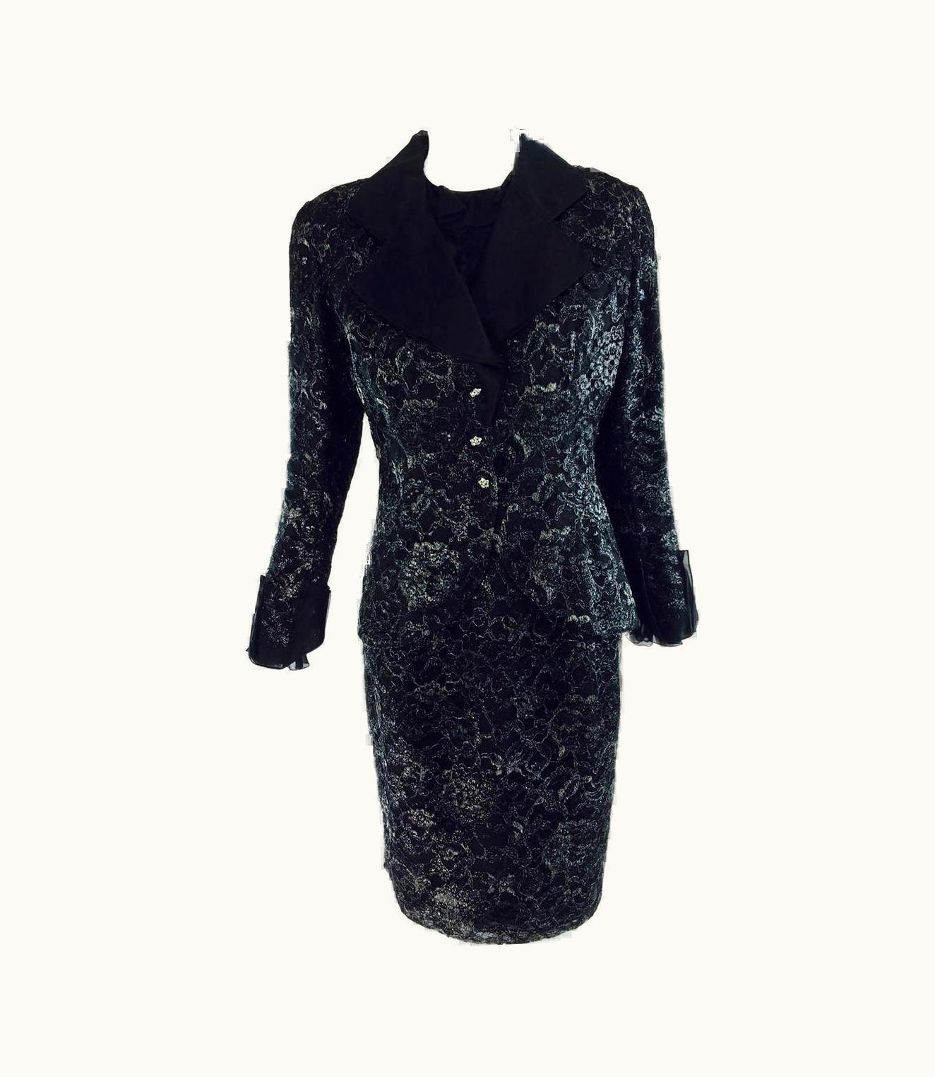 Dior Christian Dior Boutique Numbered Black And Silver Lace Skirt Set
