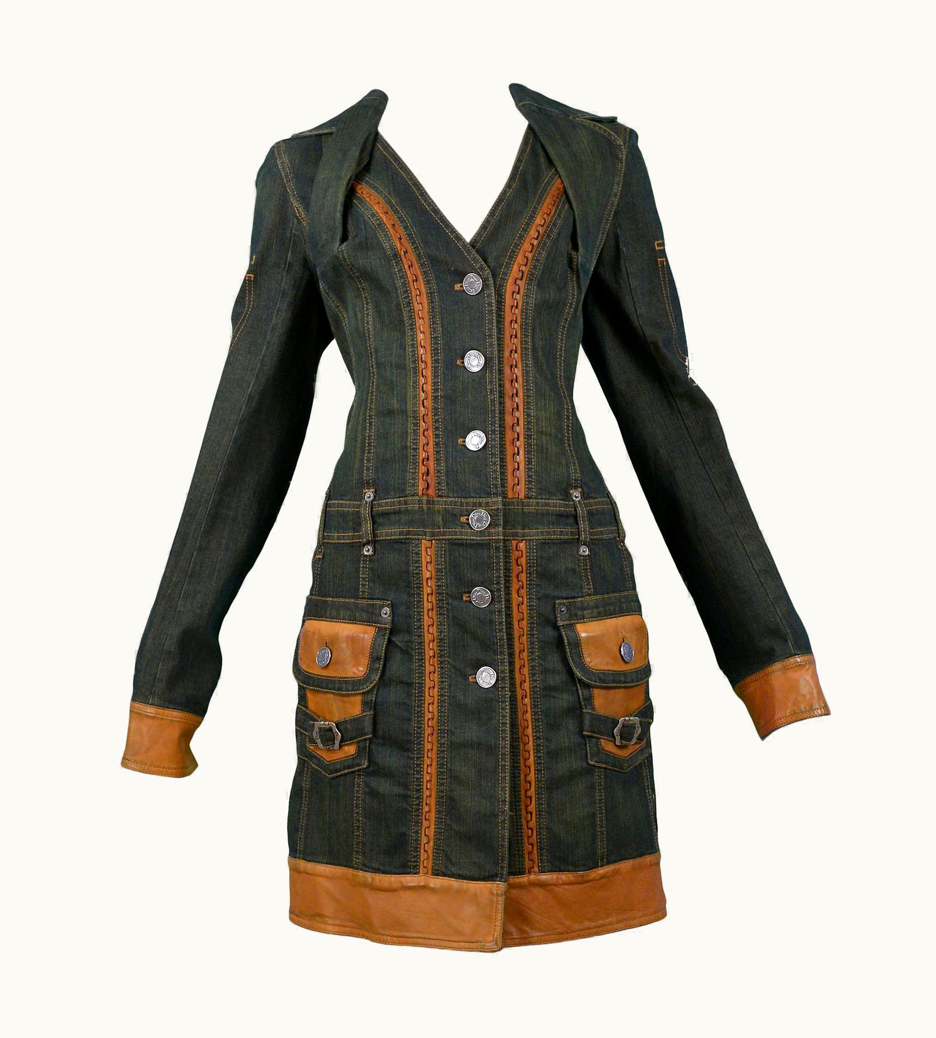 Dior Vintage Christian Dior By John Galliano Dirty Denim & Leather Coat Dress