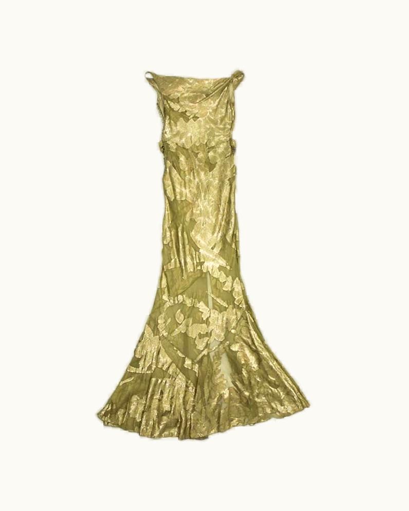 Dior Christian Dior Dress In Green Silk Embroidered With Gold Threads eu