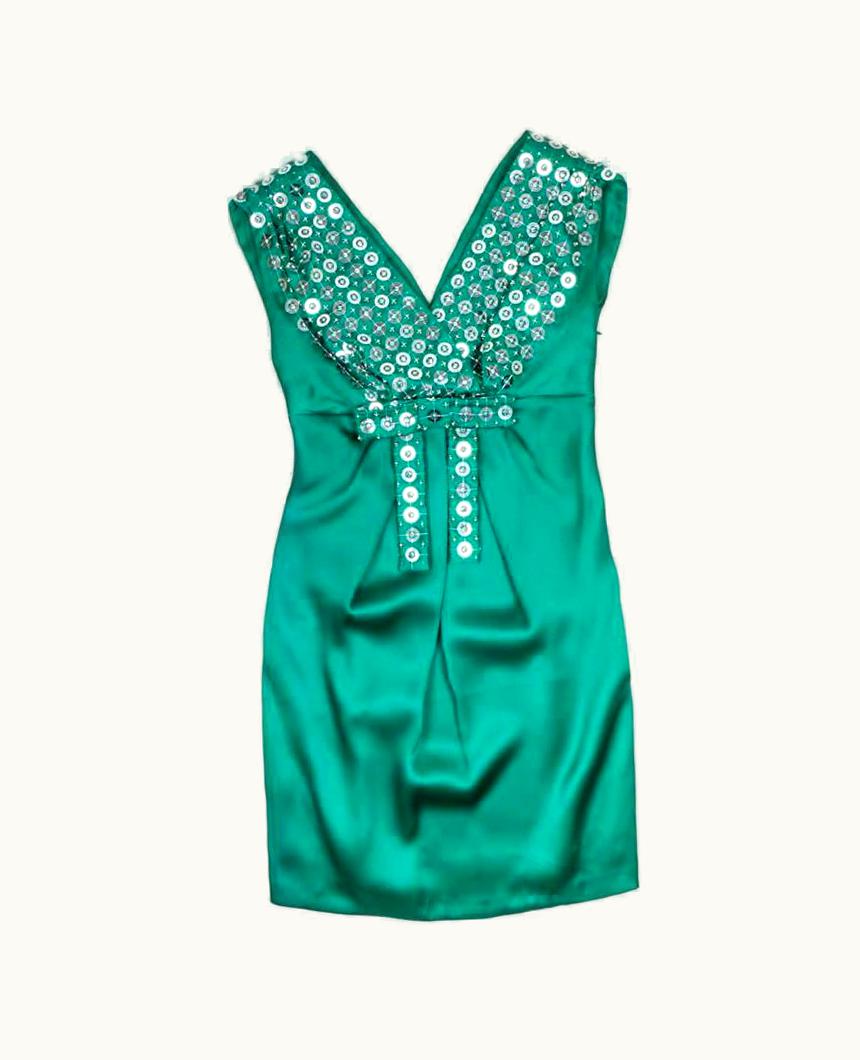Dior Christian Dior Cocktail Embroidered Dress In Malachite Green Silk