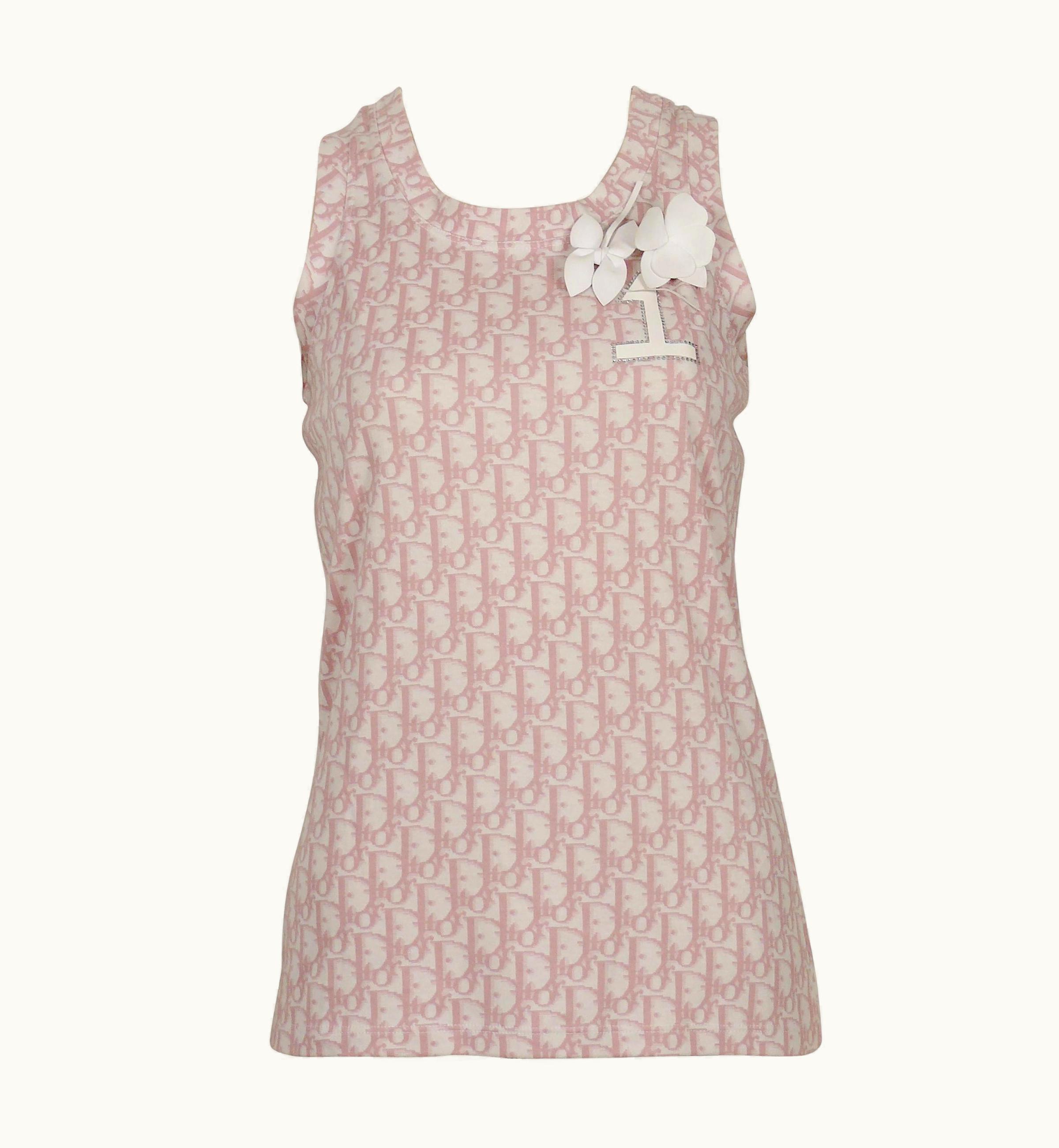 Dior Christian Dior Vintage Girly Pink Tank Top Monogram Trotter Logo Print Us