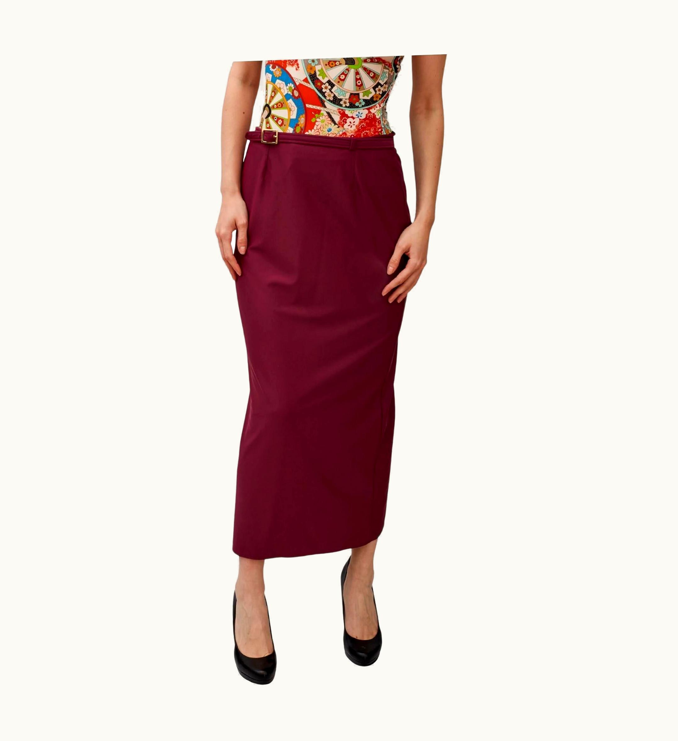 Dior Vintage Midi Belted Nylon Burgundy Bordeaux Skirt (us4 Small)