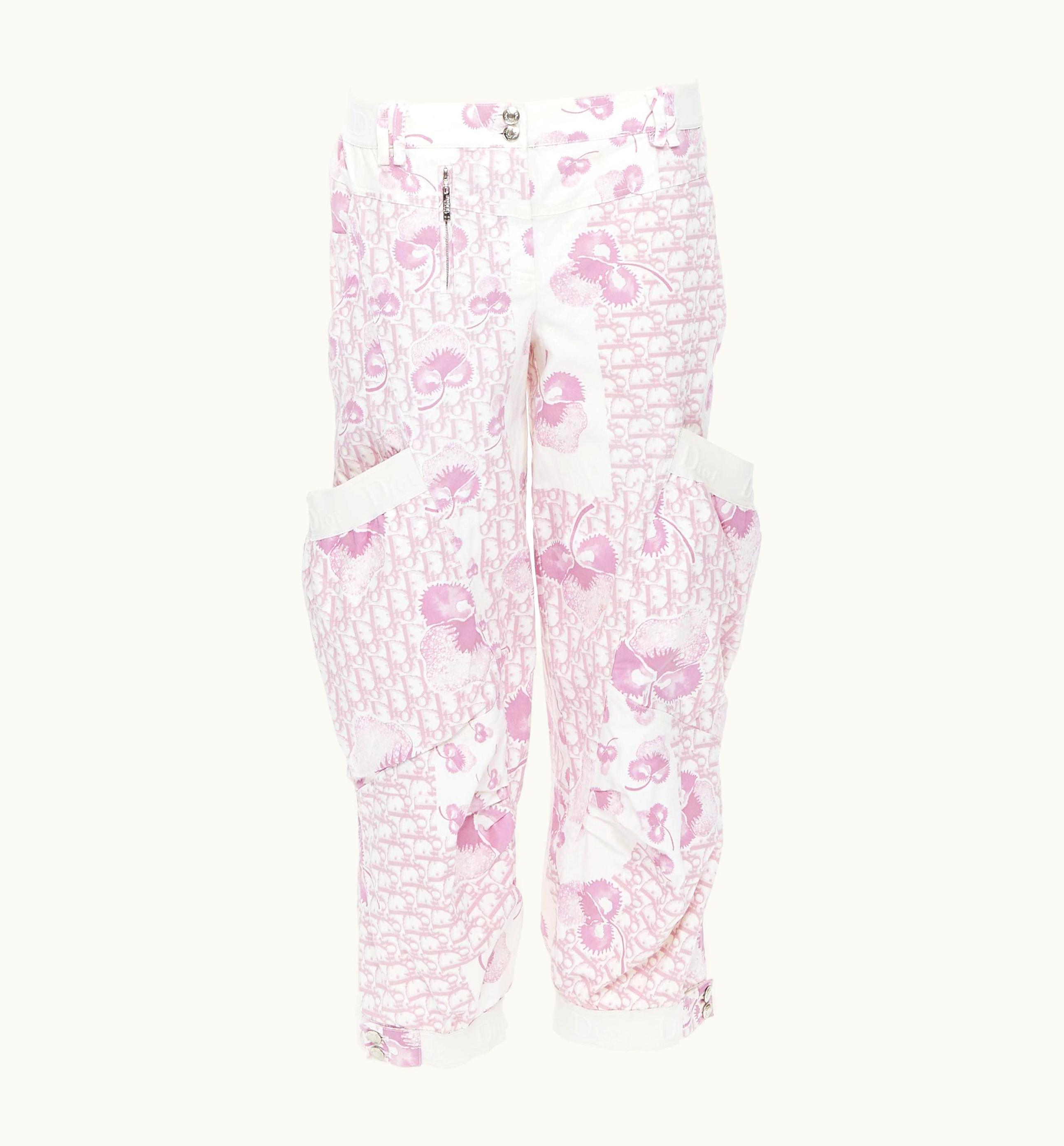 Dior Vintage Christian Dior Pink Blossom Monogram Logo Cargo Jeans