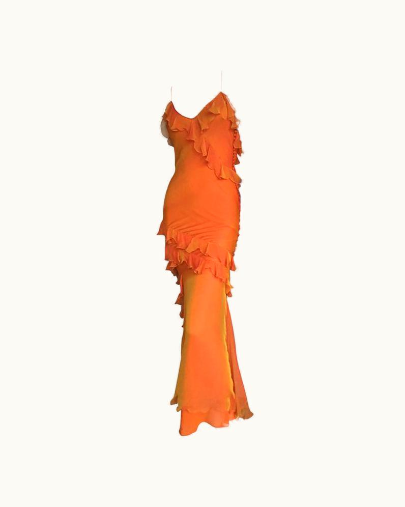 Dior Christian Dior Marigold Ruffled Silk Siren Gown By John Galliano