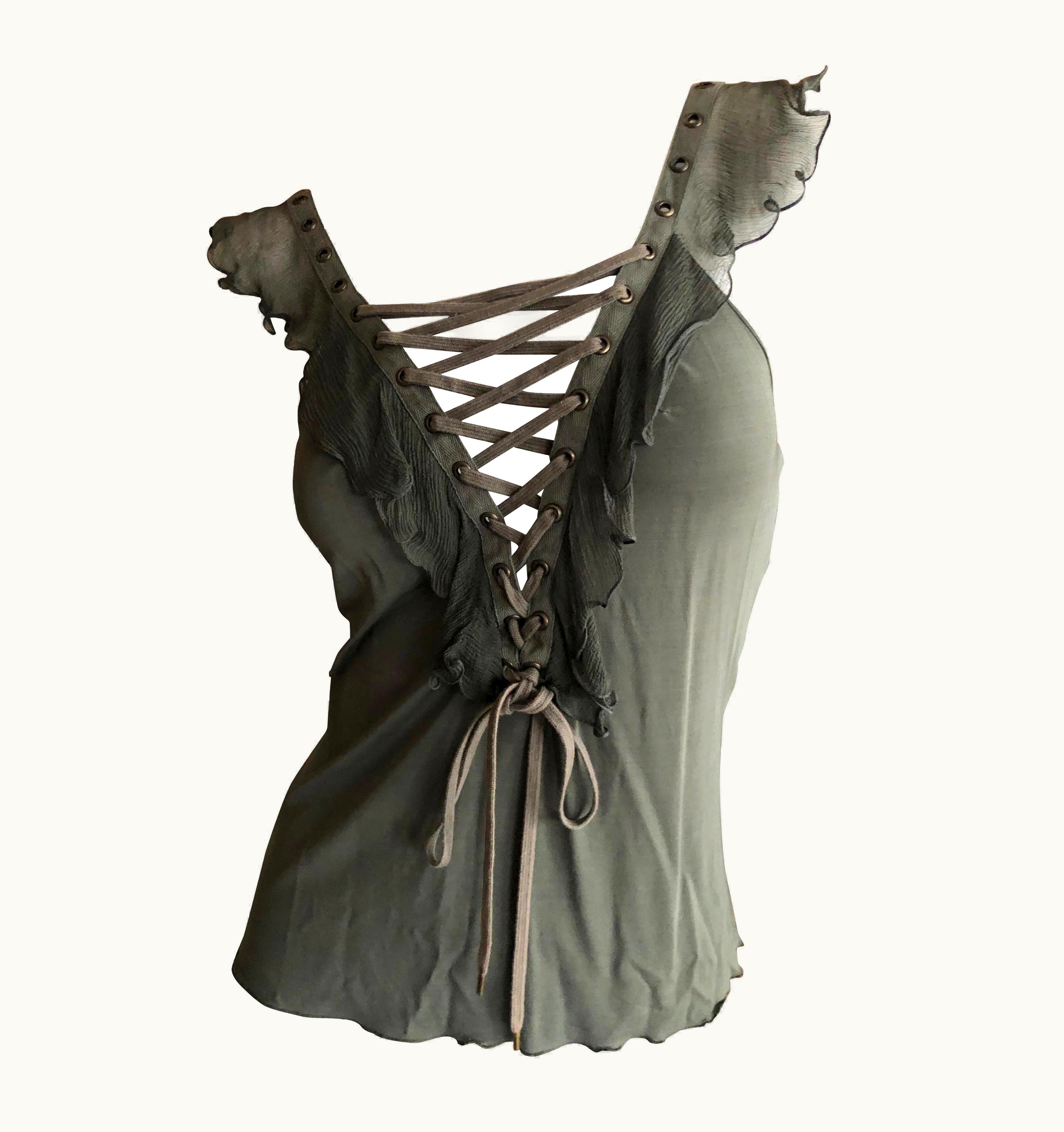 Dior Christian Dior By John Galliano Spring 2003 Ruffle Trim Corset Lace Top UZ0571738