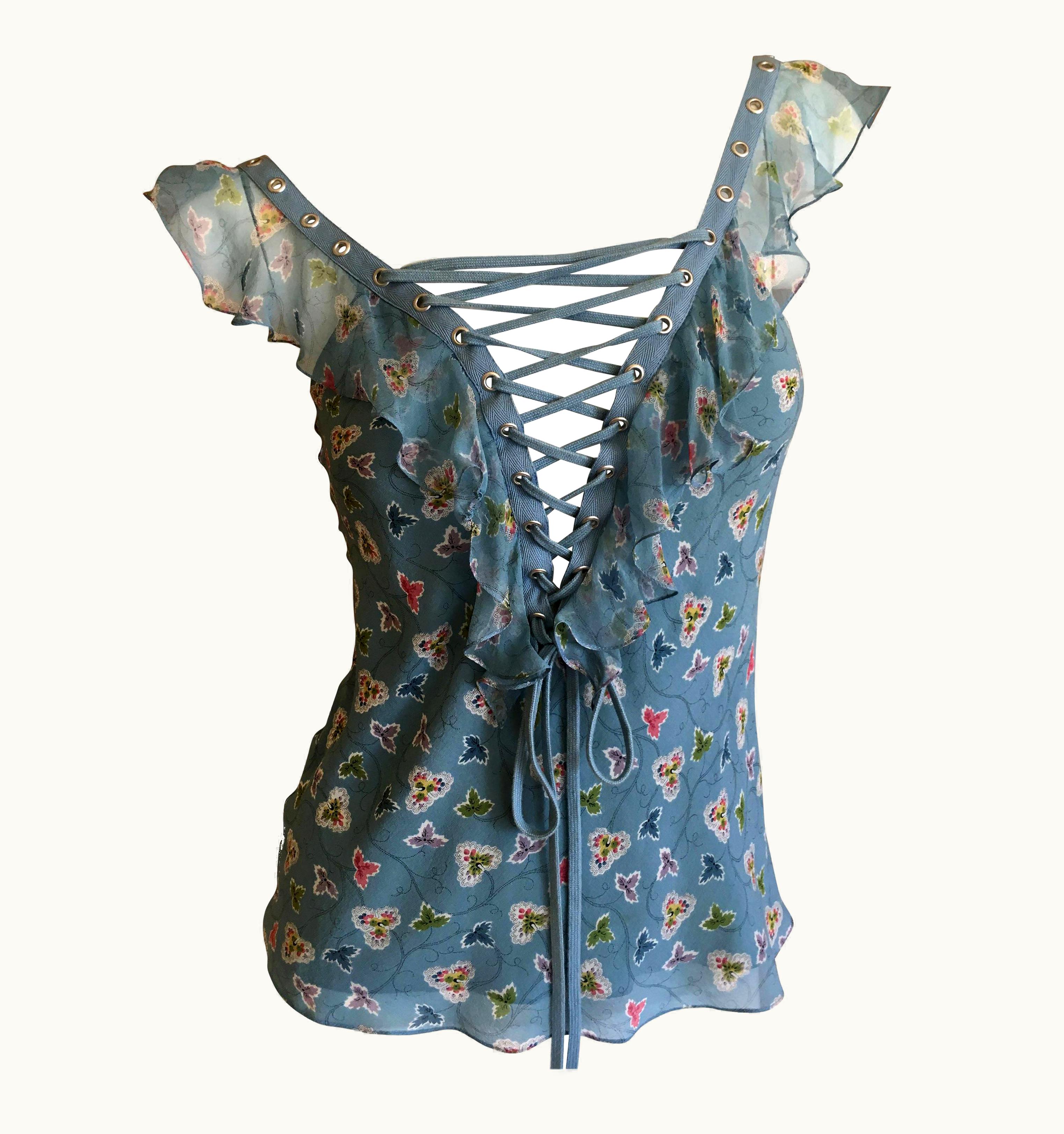 Dior Christian Dior By John Galliano Spring 2003 Ruffle Trim Corset Lace Top UZ0571739