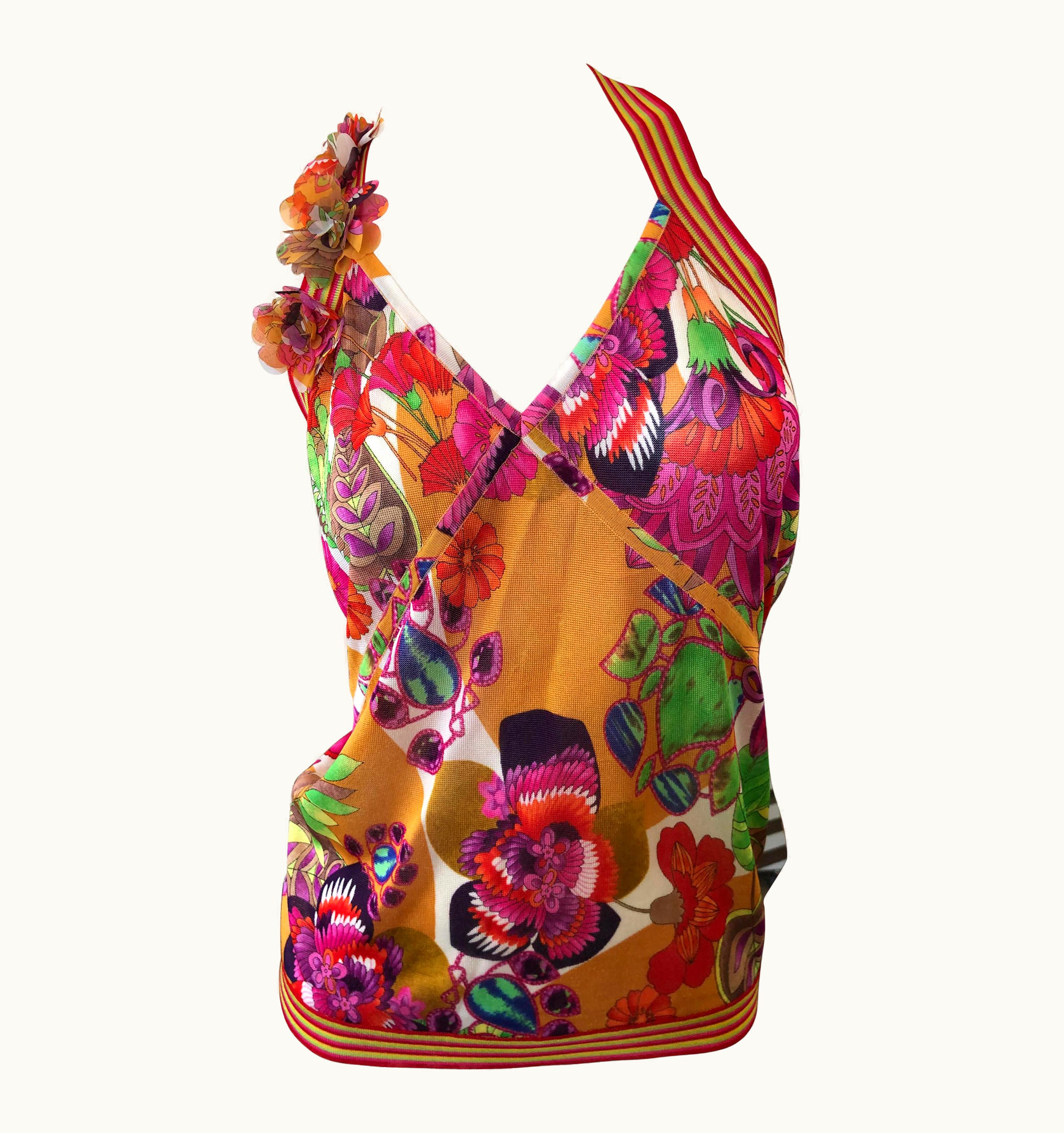 Dior Christian Dior By John Galliano 2004 Rasta Collection Top W Chiffon Flowers Nwt
