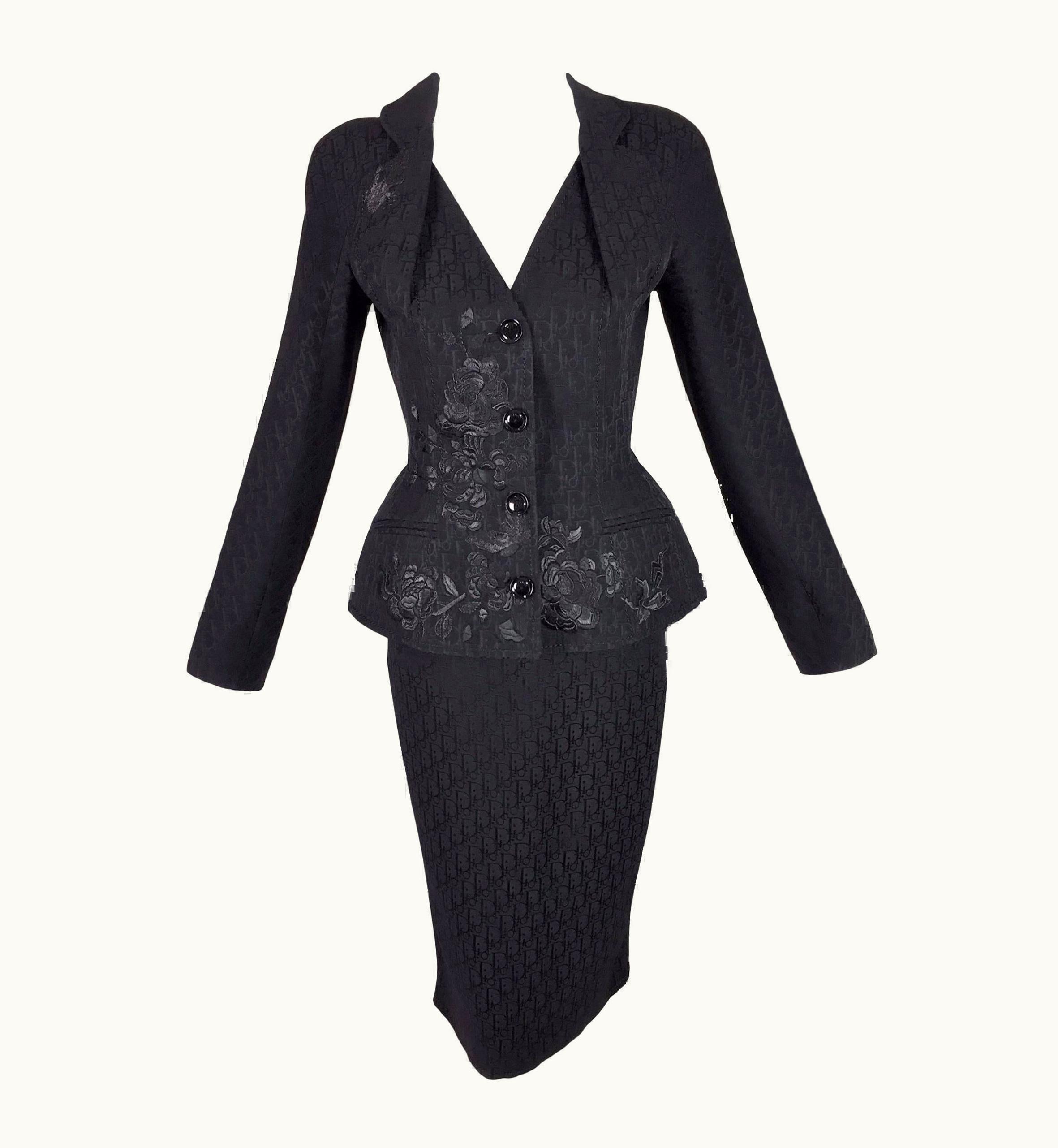 Dior Christian Dior AW 2005 Black Monogram Logo Pin-Up Bar Jacket Skirt Suit UZ0571749