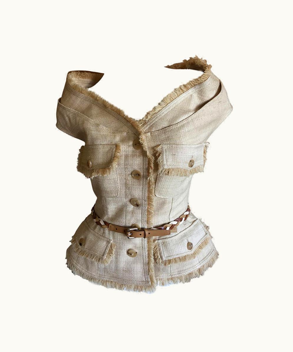 Dior Christian Dior By John Galliano Off The Shoulder Silk Fringe Jacket