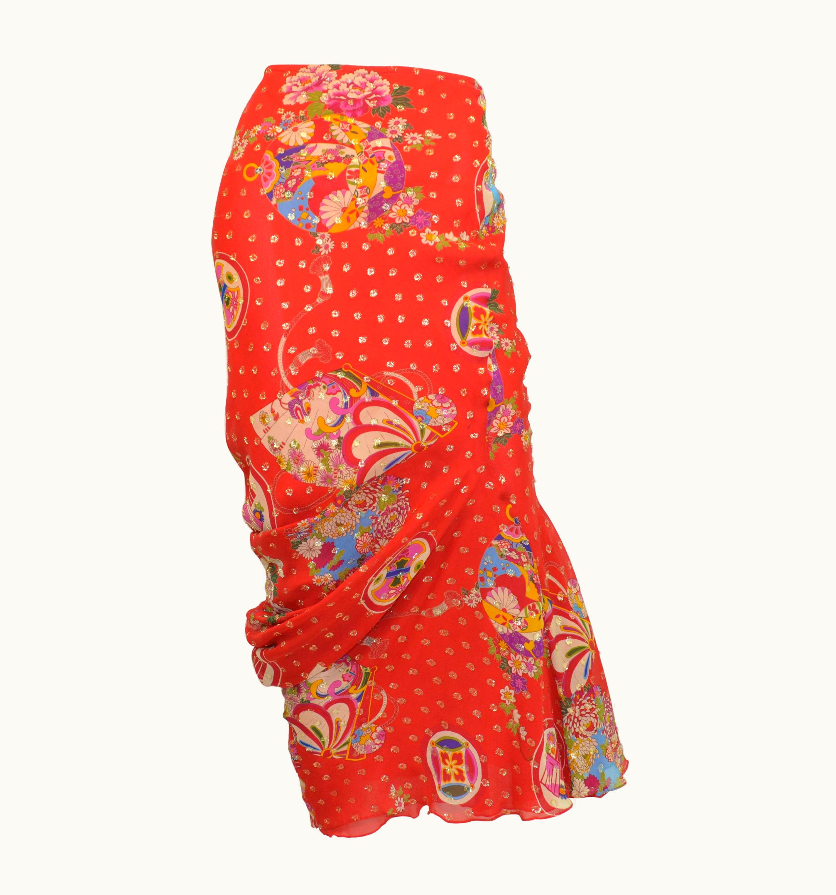 Dior 2003 Spring Collection Christian Dior Chinese Print Chiffon Skirt