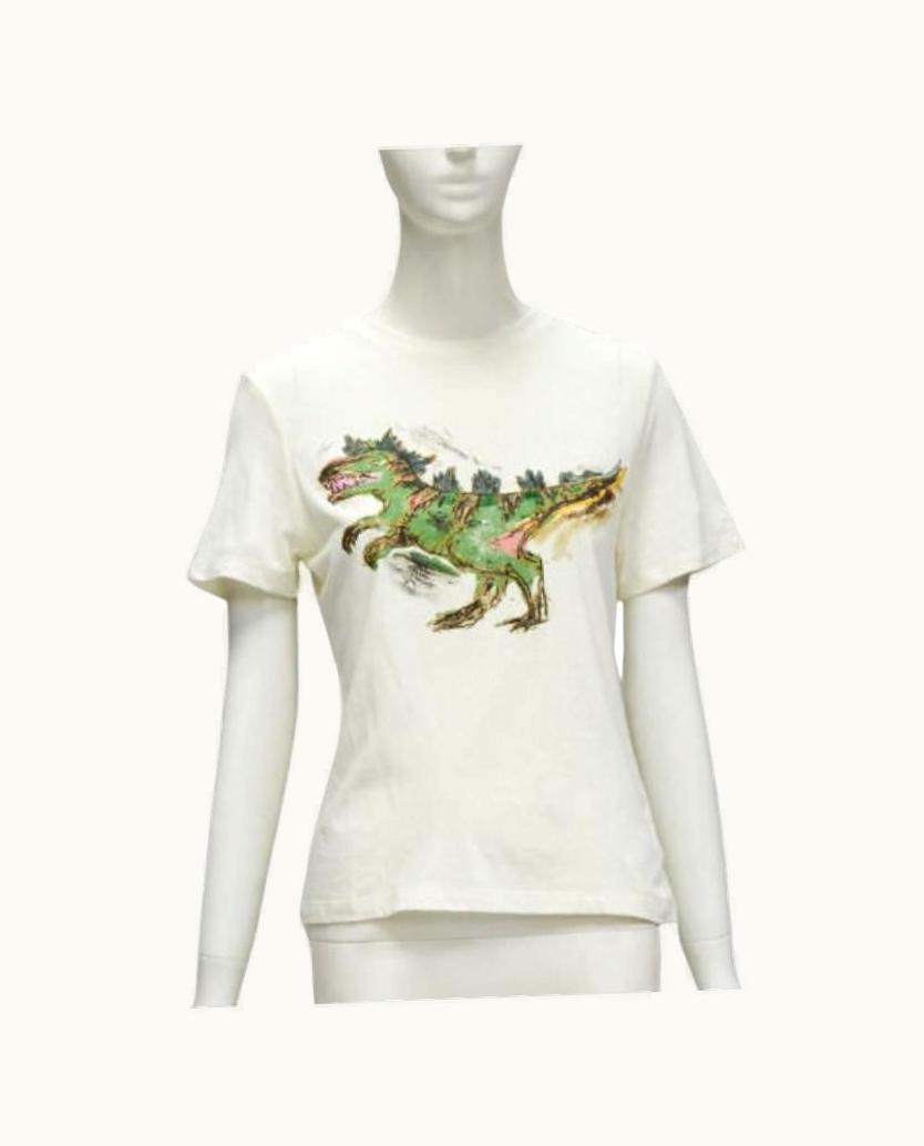 Dior Christian Dior 2021 Green Dinosaur Print Cotton Linen Tshirt Top