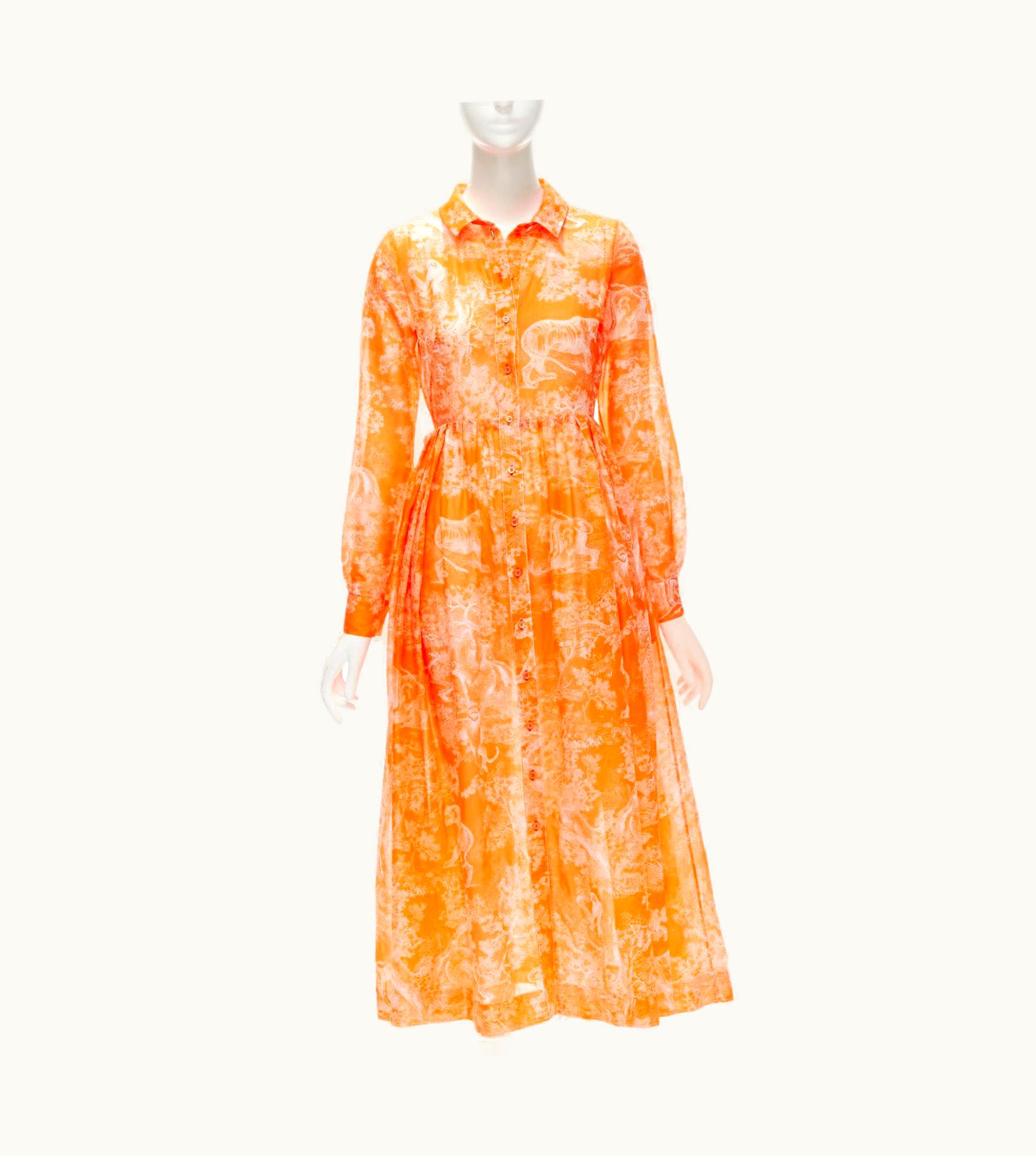 Dior Christian Dior 2021 Dioriveria Fantaisie Orange White Printed Maxi Dress