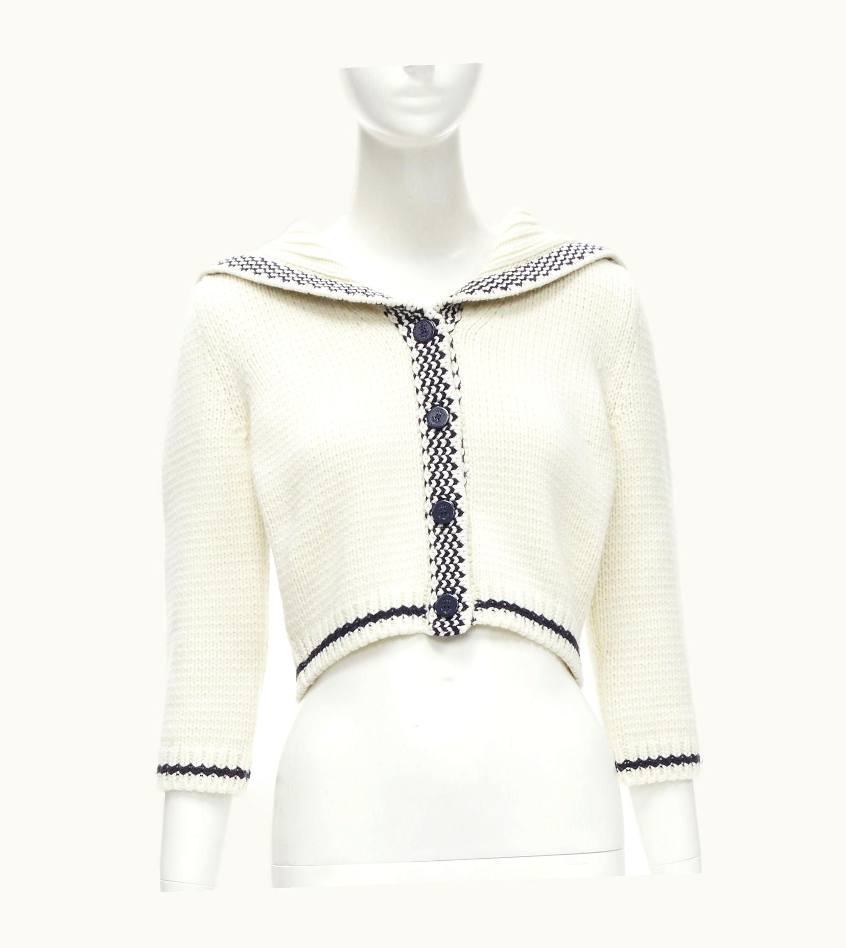 Dior Christian Dior 2021 Mariniere Wool Cashmere Beige Sailor Collar Cardigan