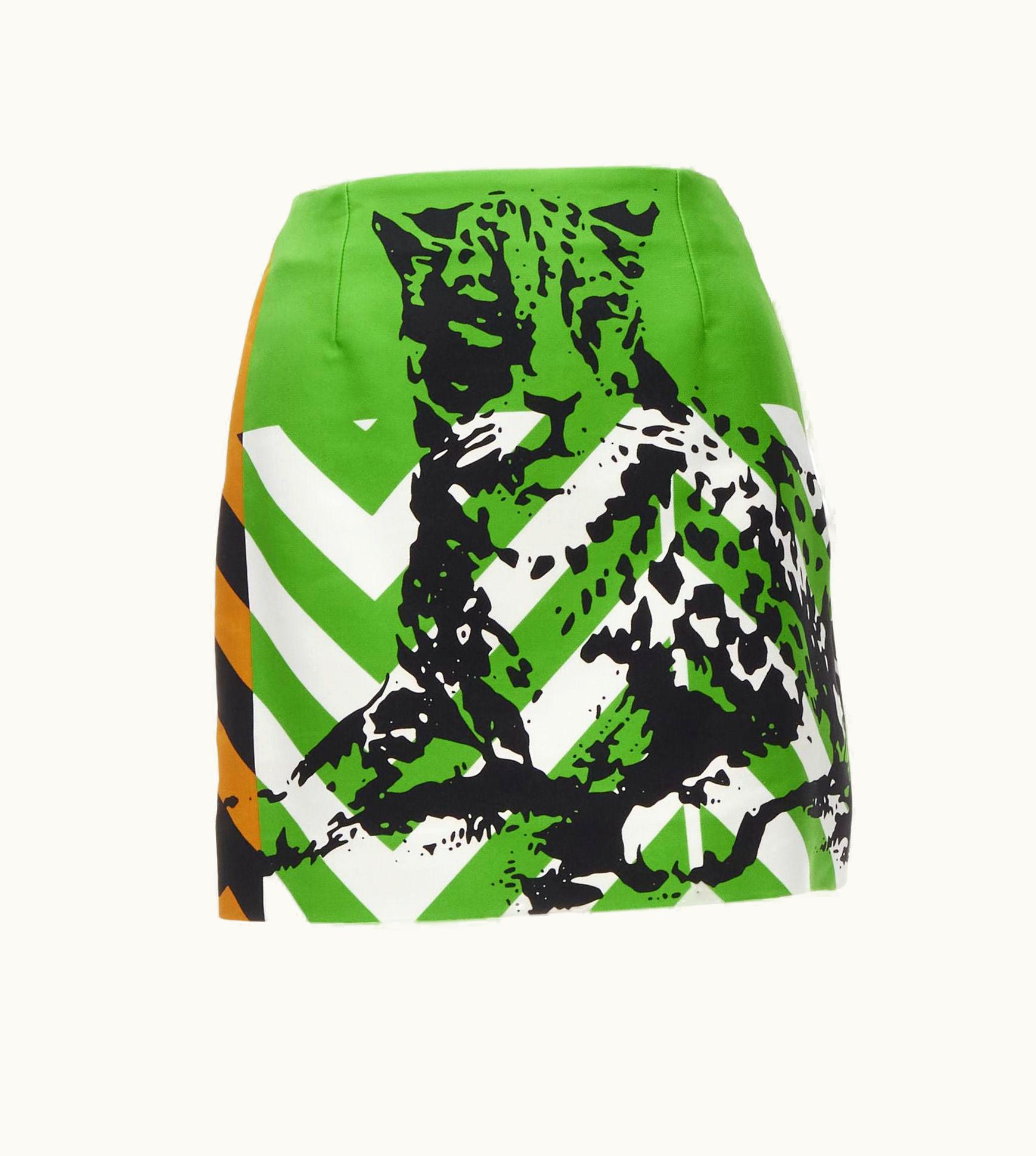Dior Christian Dior 2022 Runway Neon Green Geometric Leopard Skirt