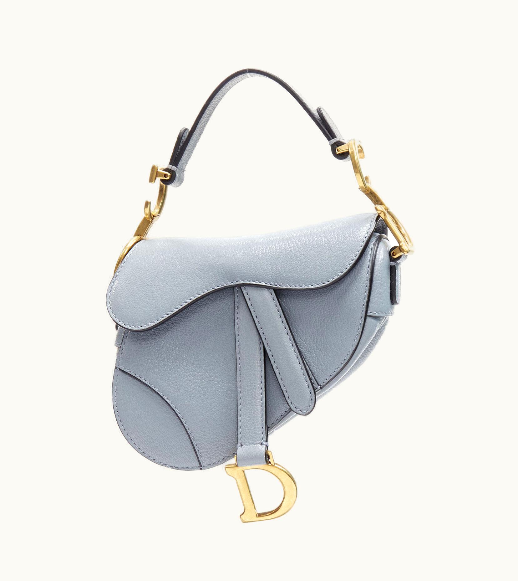 Dior Christian Dior 2022 Micro Saddle Blue Goatskin Gold Cd Buckle Top Handle Bag