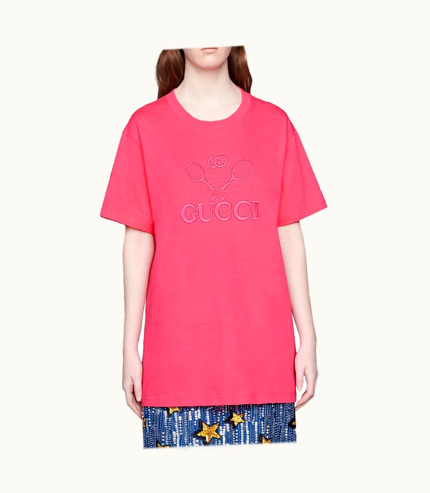 Gucci Gg Tennis Pink Cotton Logo T-Shirt - Small (580968)