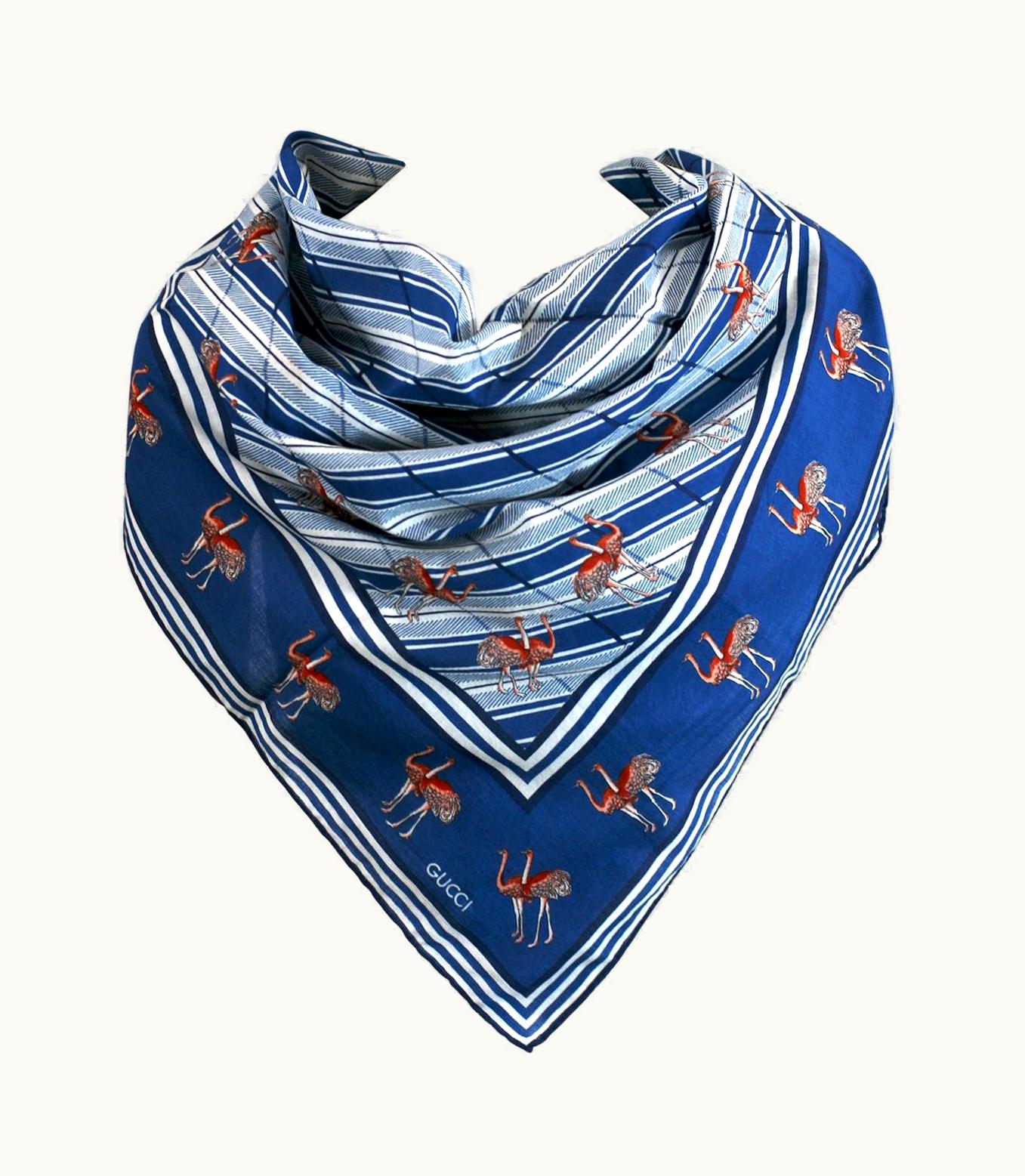 Gucci Vintage Ostrich Print Cotton Scarf