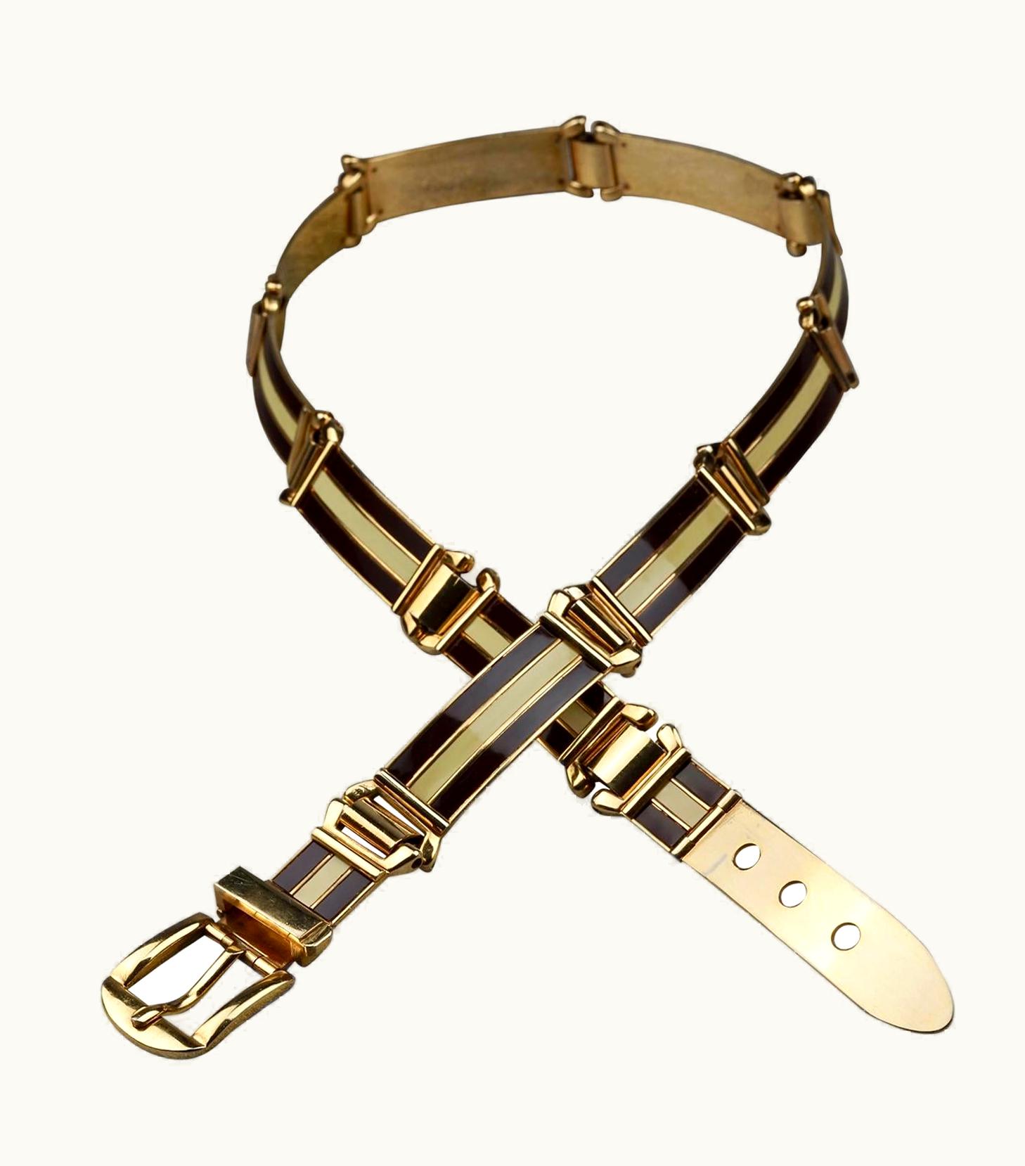 Gucci Vintage Iconic Gucci Gold Enamel Buckle Belt
