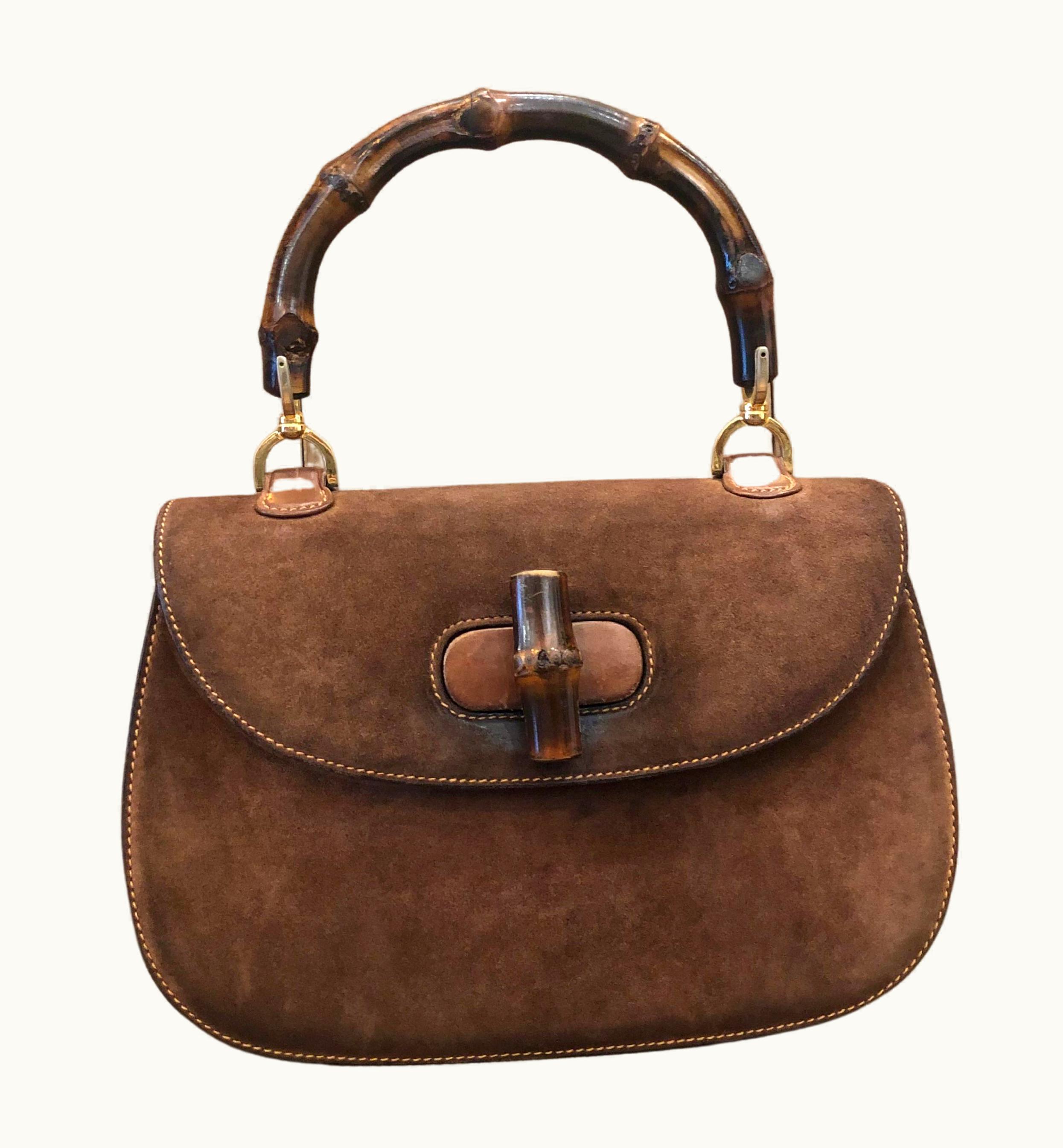 Gucci Vintage Gucci Suede Bamboo Top Handle Handbag