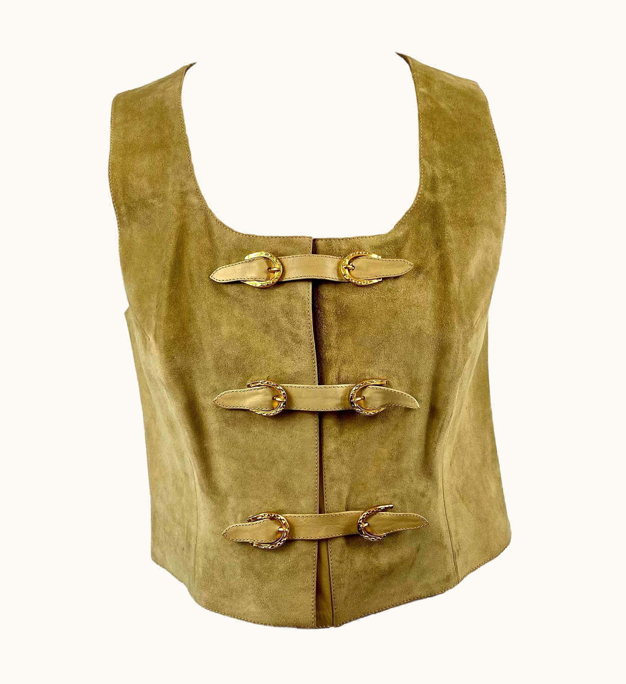 Gucci 1970s Gucci Suede Horseshoe Buckle Vest Vintage