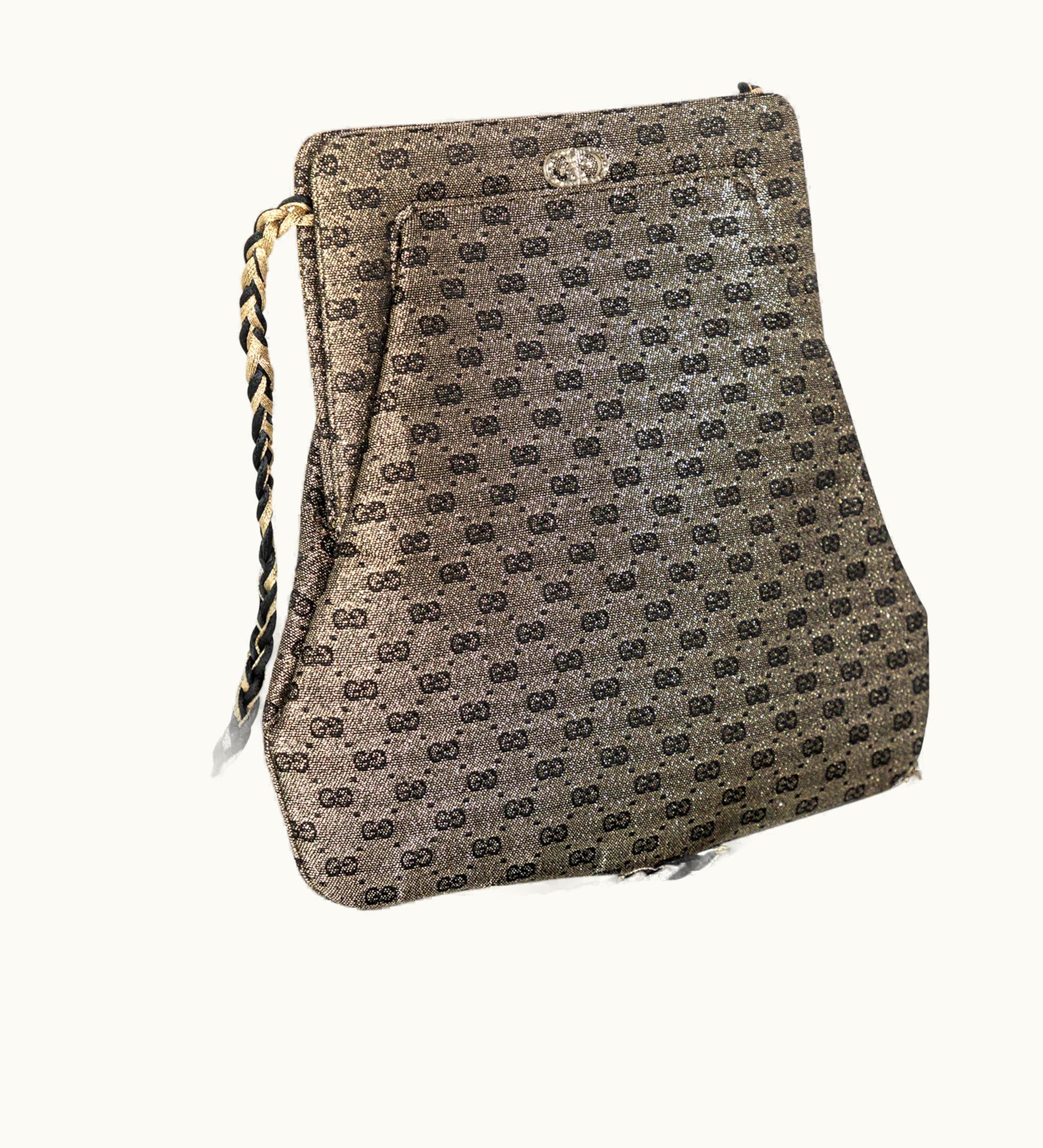 Gucci Vintage Gucci Metallic Gold Black Evening Bag