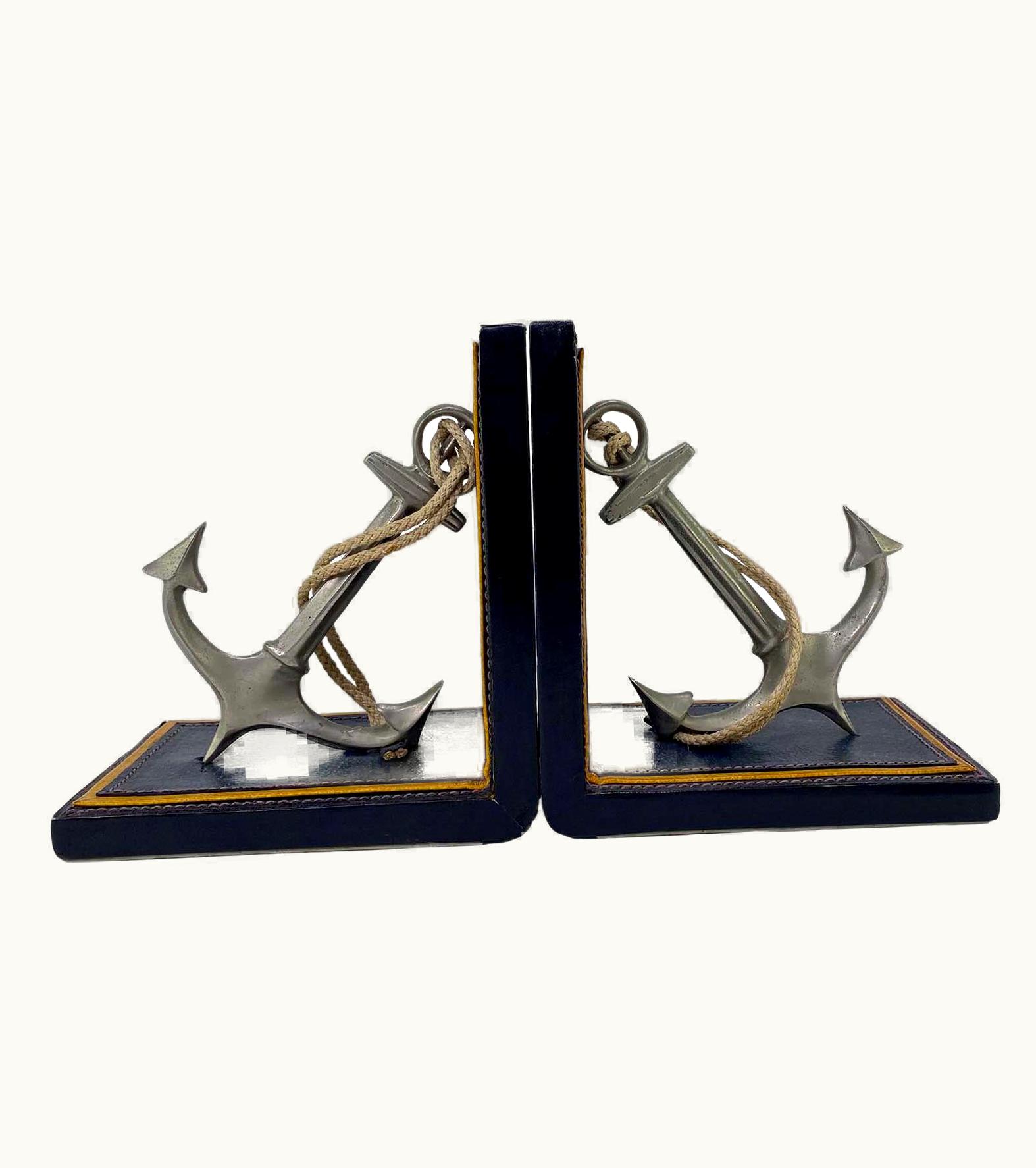 Gucci 1970s Gucci Anchor & Rope Nautical Leather Bookends