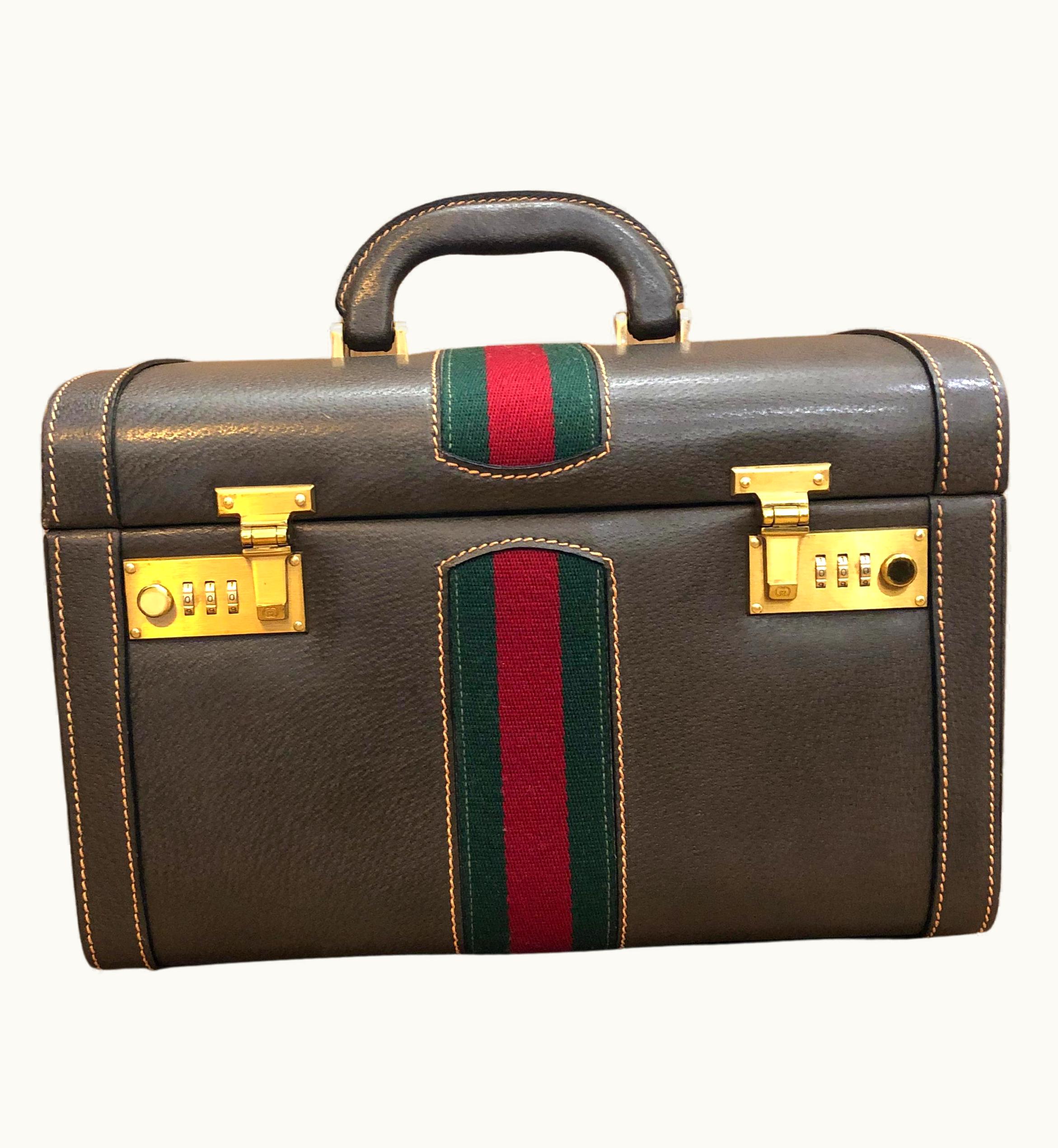Gucci Vintage Gucci Web Brown Leather Vanity Trunk Case
