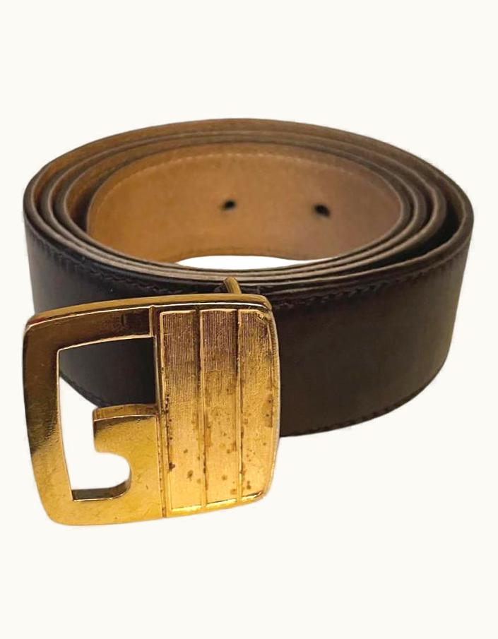 Gucci Leather And Gold Metal Belt, Original Brand
