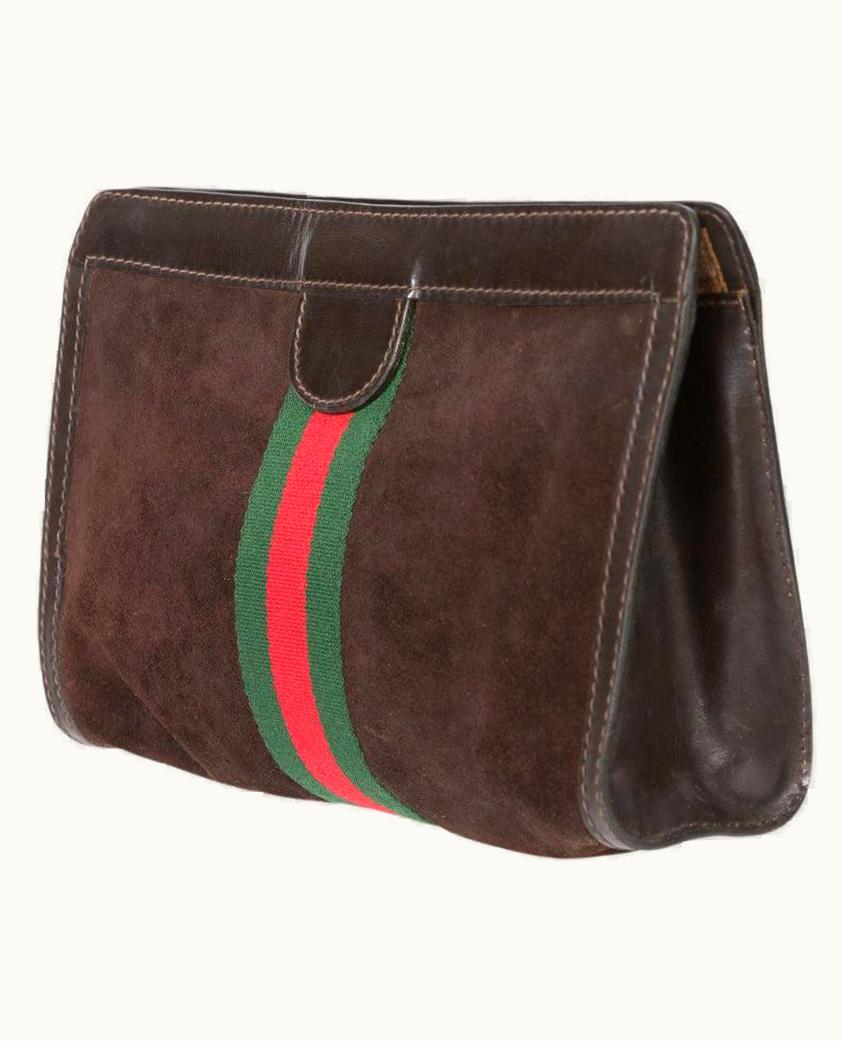 Gucci Chocolate Leather And Suede Gg Clutch Bag