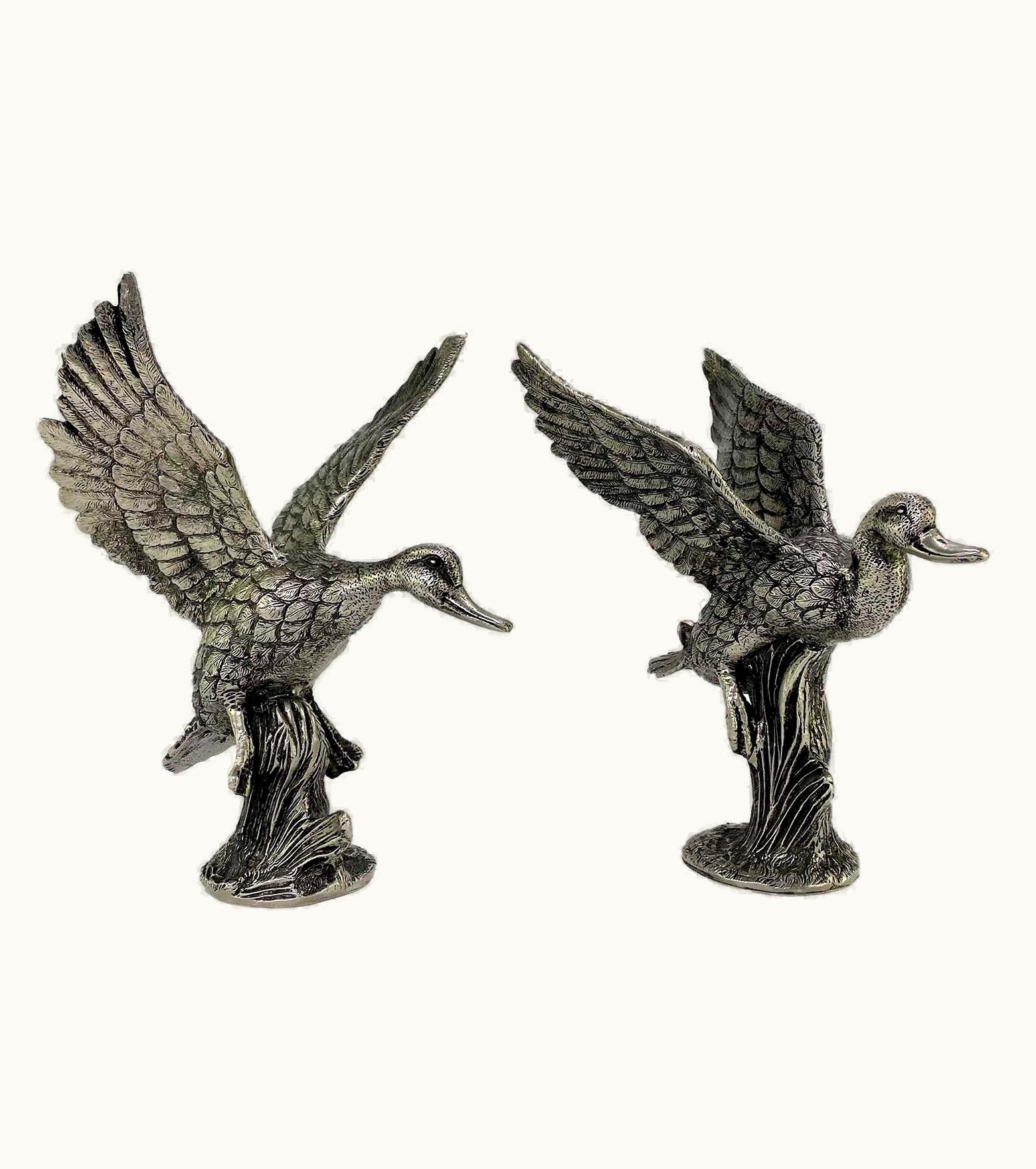 Gucci 1970s Gucci Mallard Duck Figural Metal Sculpture Pair