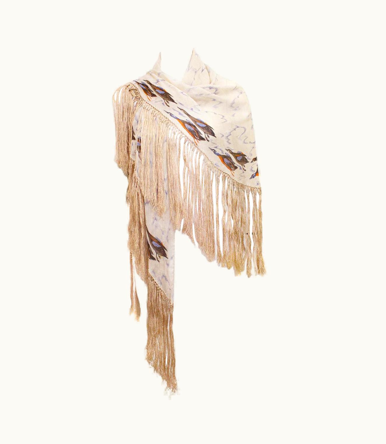 Gucci 1970s Gucci Silk And Cashmere Duck Print Shawl