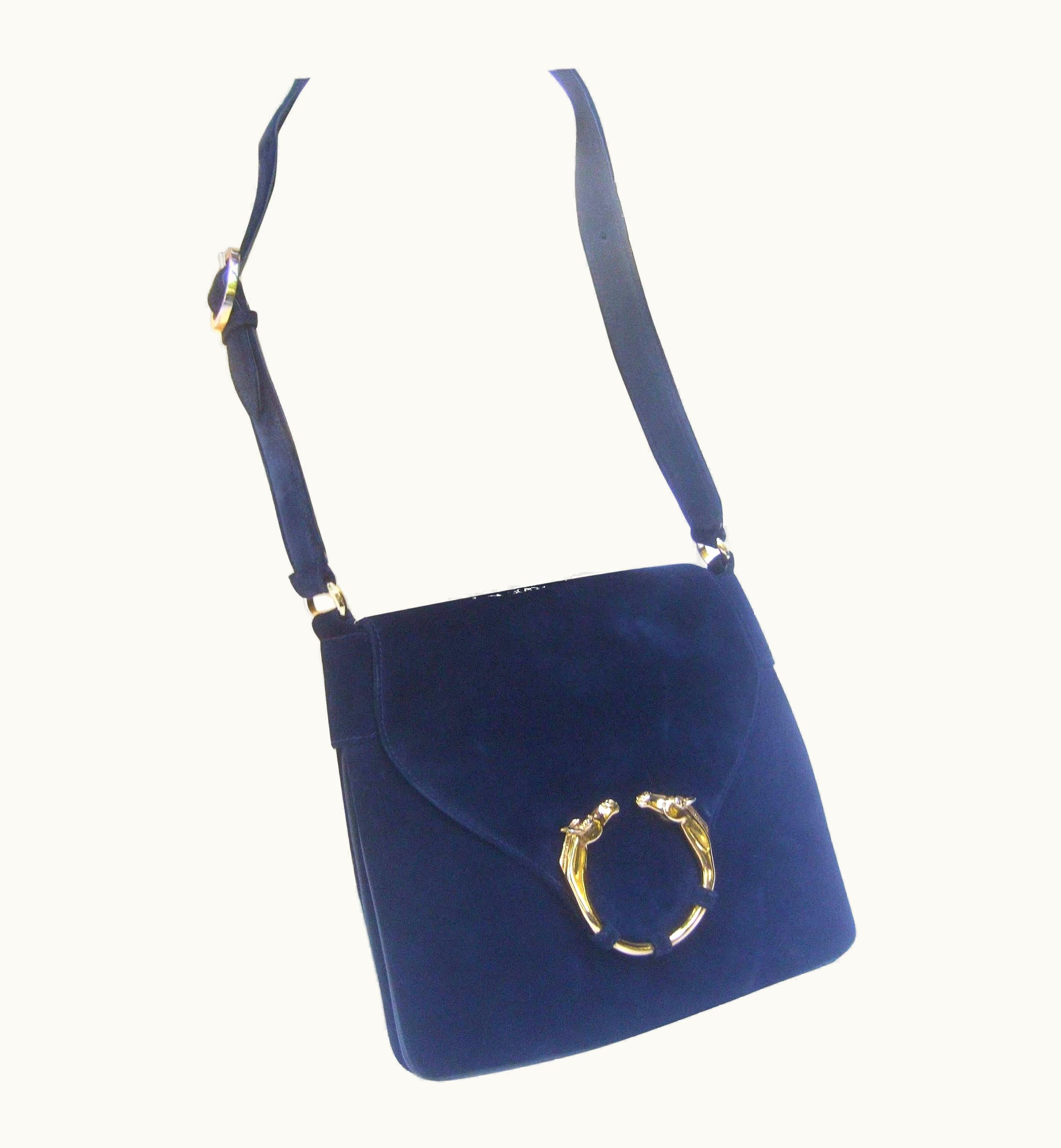 Gucci Rare Midnight Blue Equine Emblem Shoulder Bag C1970s