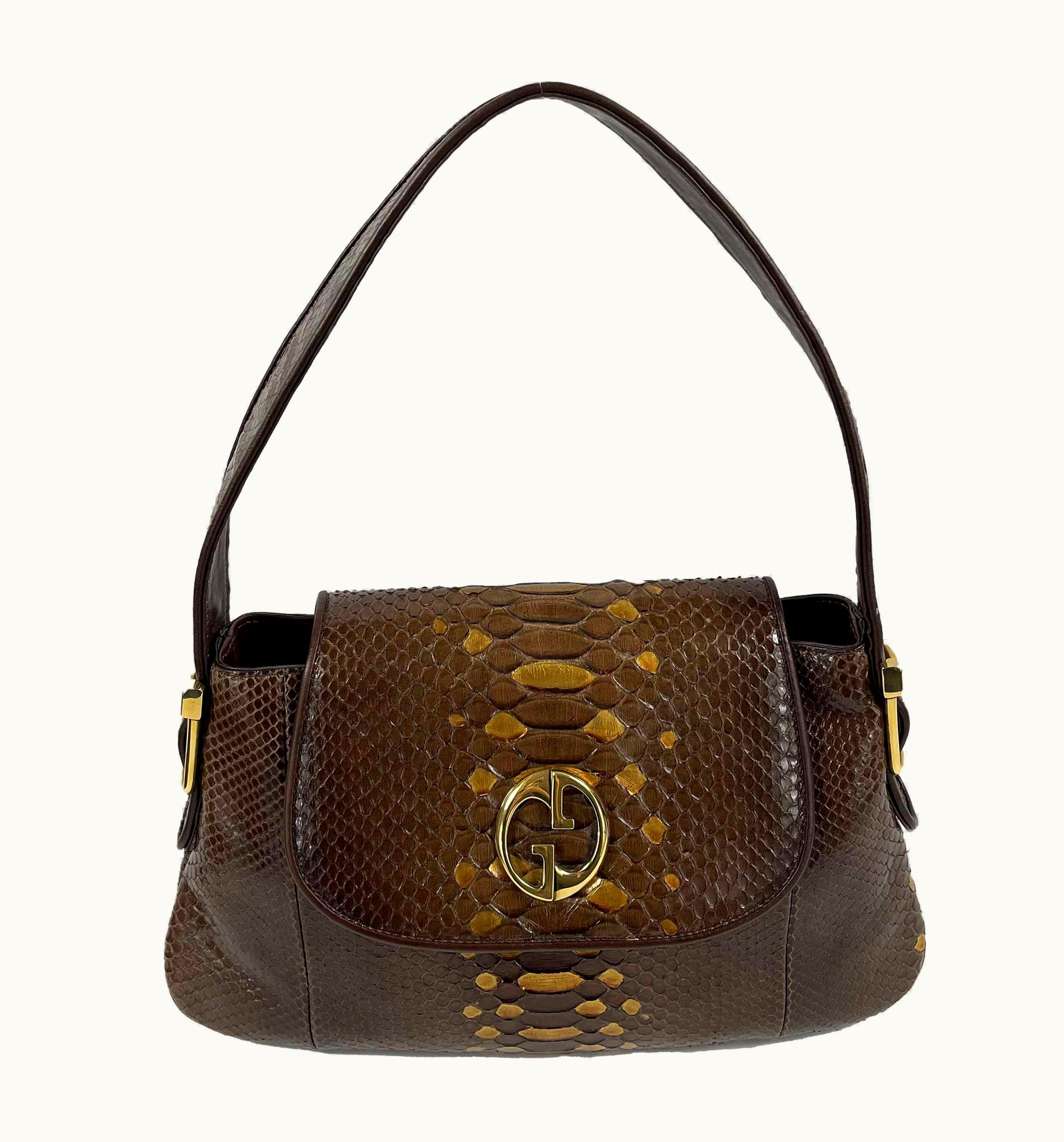 Gucci -1973 Python Metallic Brown Python S/S Gold Shoulder Bag