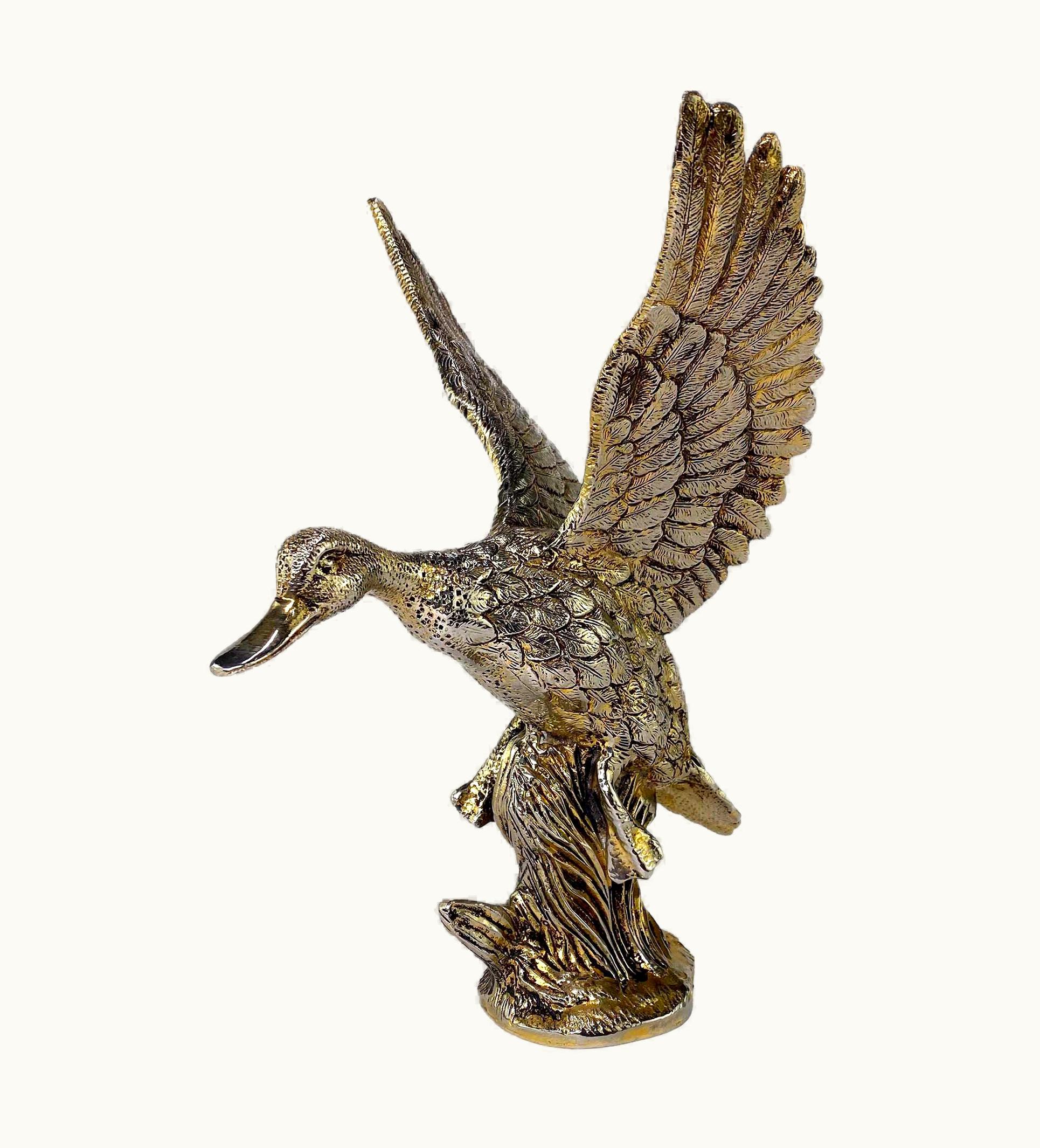 Gucci 1970s Gucci Mallard Duck Gold Washed Metal Figural Statue