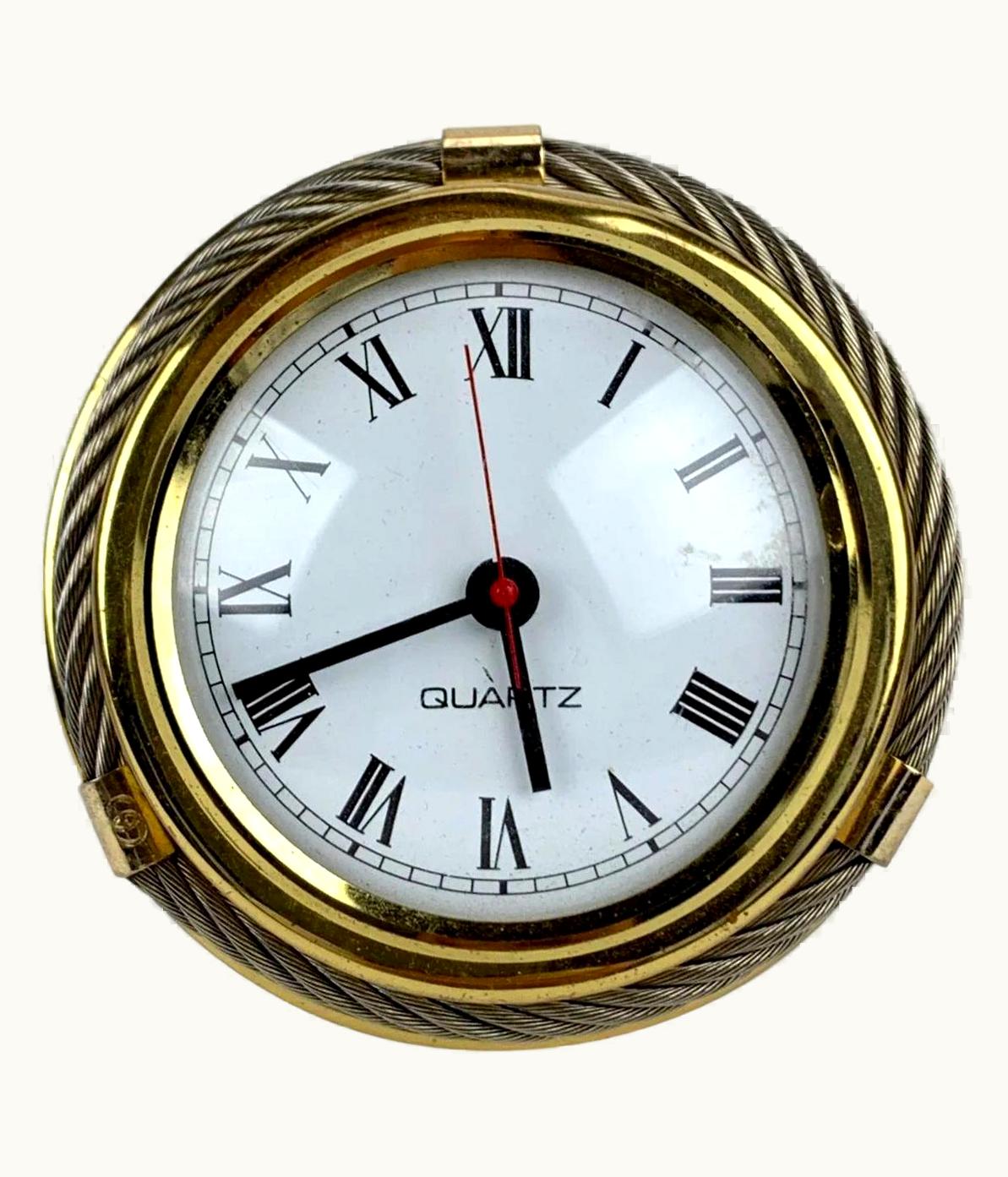 Gucci Vintage Rare Metal Round Gold And Silver Table Clock