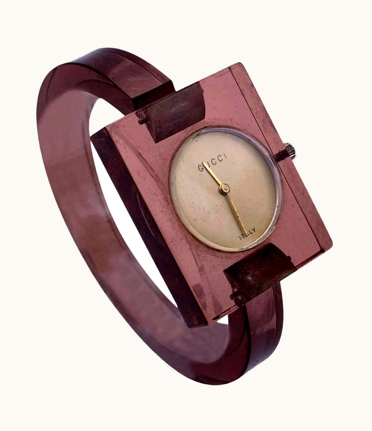 Gucci Vintage Manual Wind Nude Plexi Rare Wrist Watch Bangle