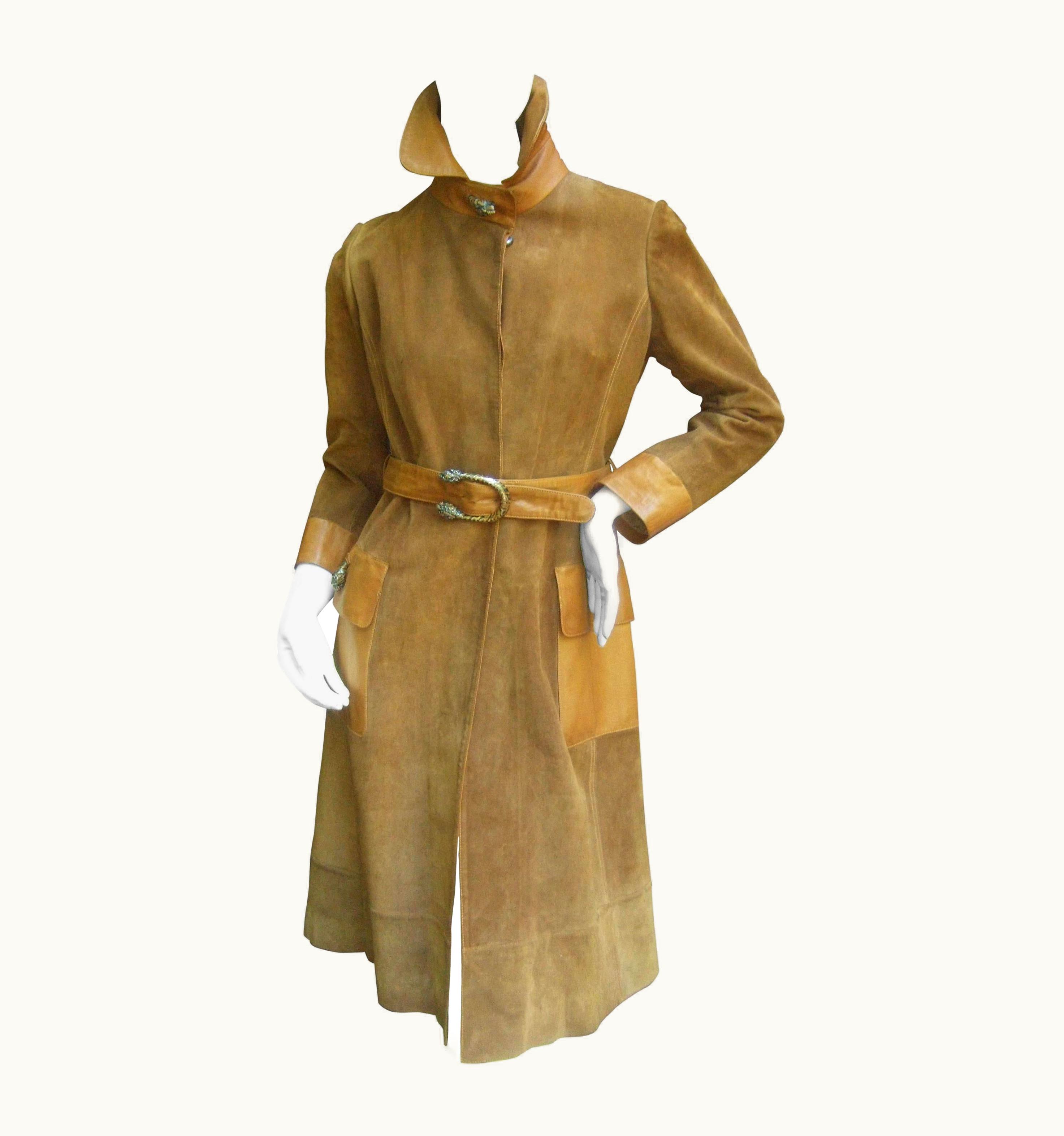 Gucci Rare Sterling Silver Tiger Buckle Trench Coat C 1970