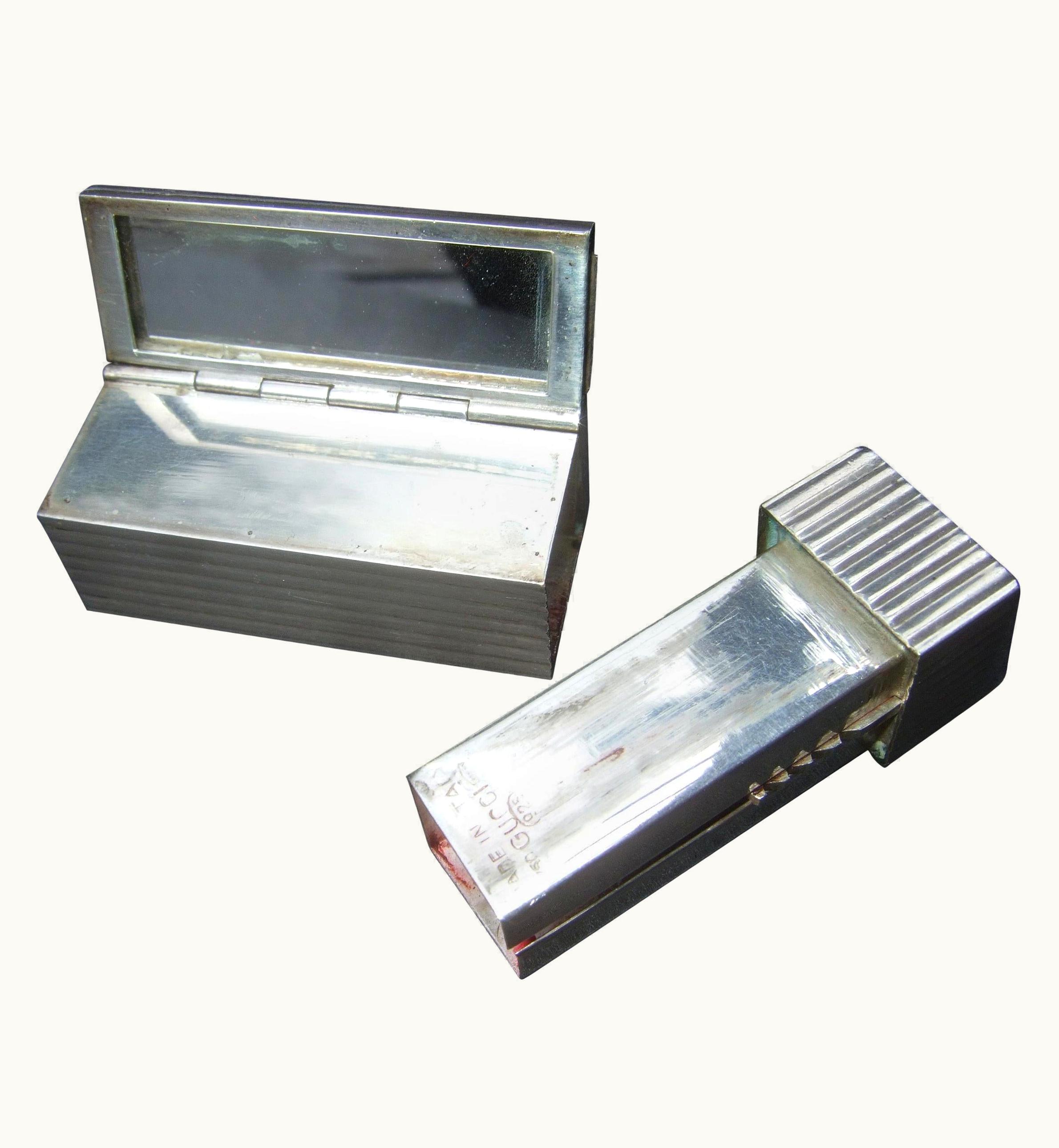 Gucci Italy Rare Sterling Silver Sleek Lipstick Vanity Mirror Case C 1970s