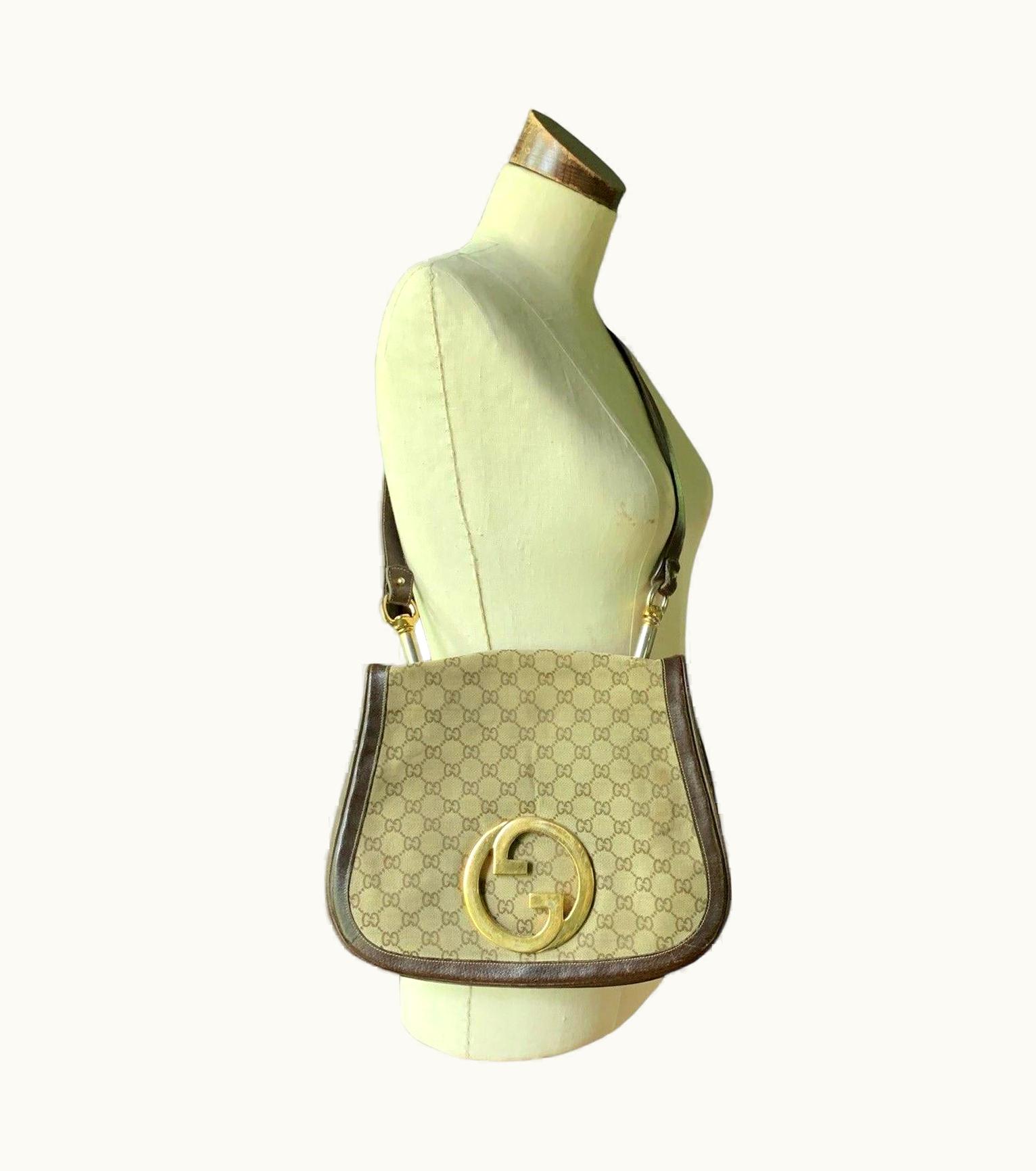 Gucci Authentic Rare Leather Gg Logo Vintage 1970s Handbag Purse Crossbody Italy