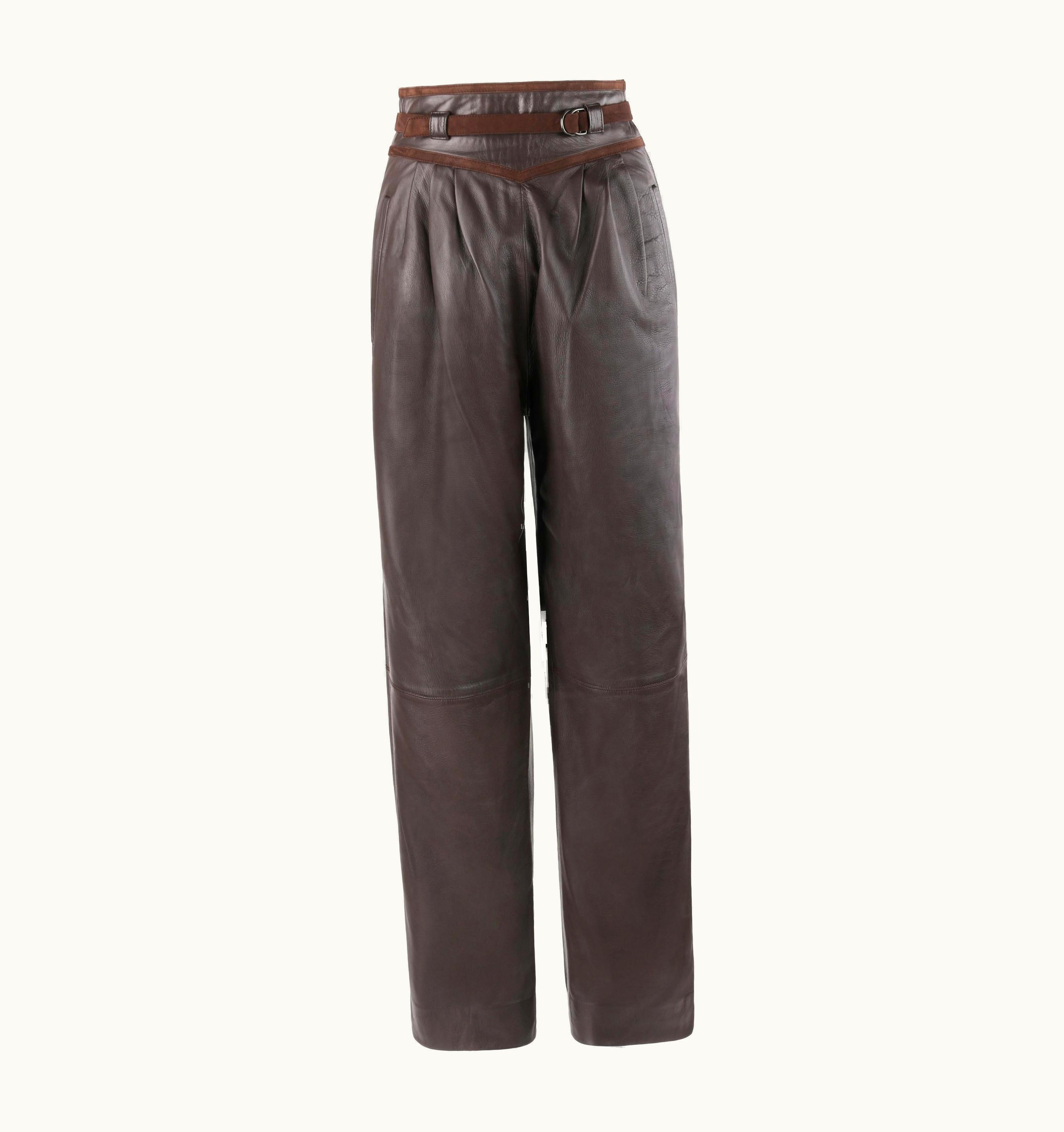 Gucci c.1970' Dark Brown Leather High Waisted Tapered Trouser Pants