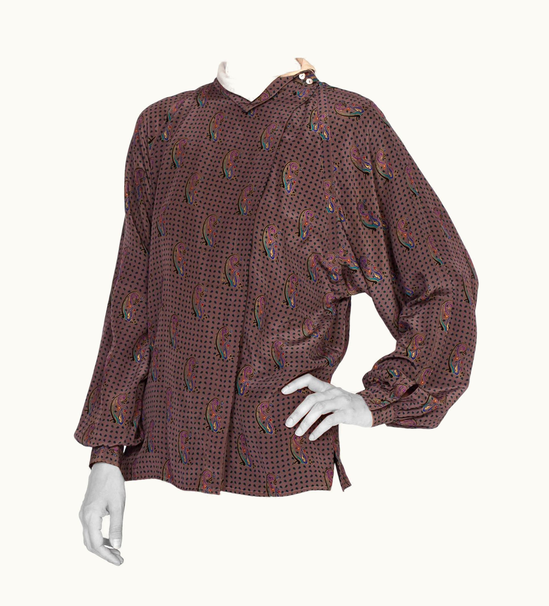 Gucci 1970' Gucci Paisley Silk Blouse With Metallic Gold Print Top
