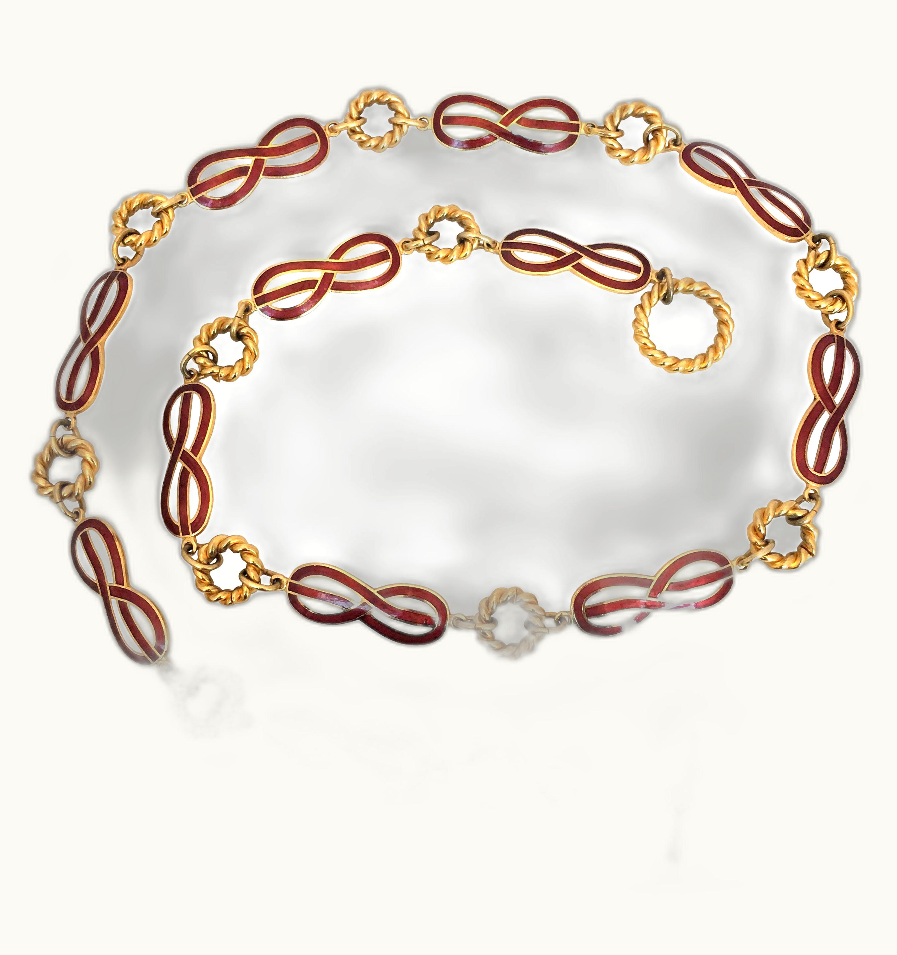Gucci 1970' Infinity Symbol Red & White Enamel And Gold Tone Chain Belt