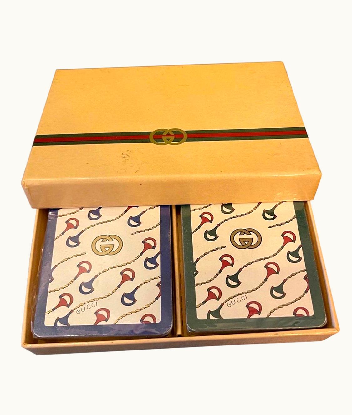 Gucci Vintage 70s Gucci Horsebit Green Blue Double Deck Of Playing Card Game Poker