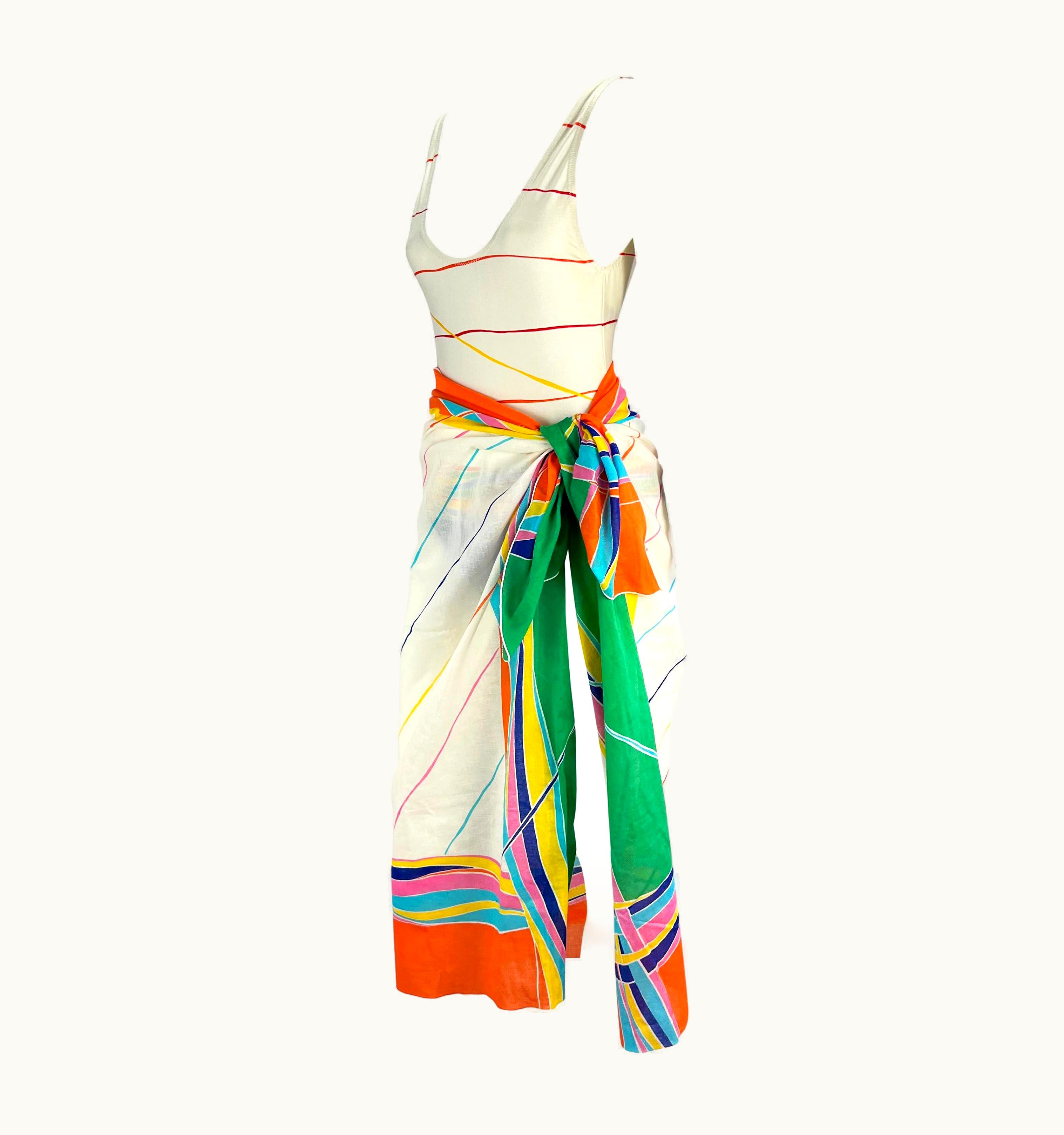 Gucci 1970s Gucci White Stripe Blue With Matching Pareo Skirt Shawl Cover Up Set