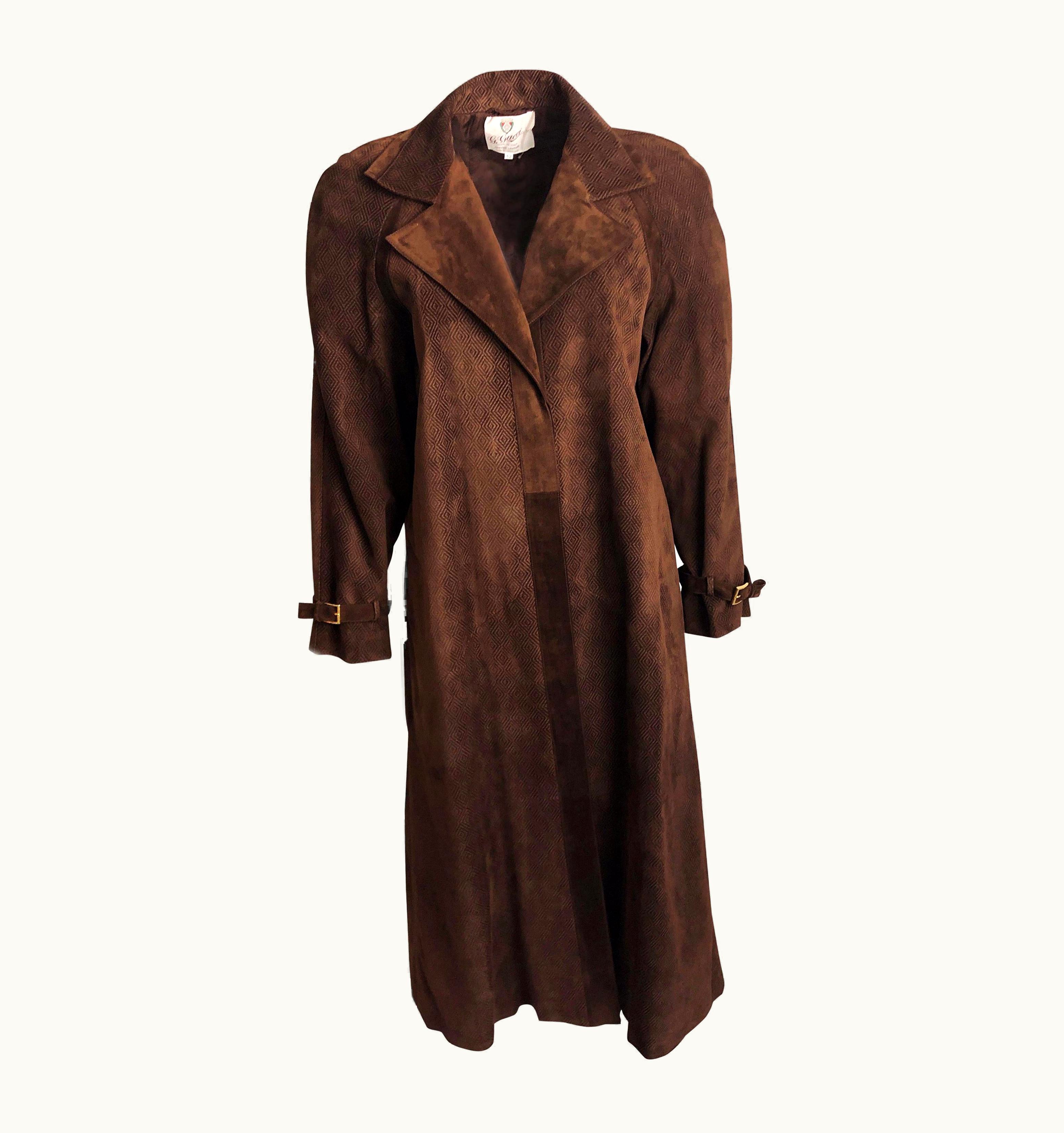 Gucci Long Textured Suede Coat With Matching Skirt 2pc Set Vintage