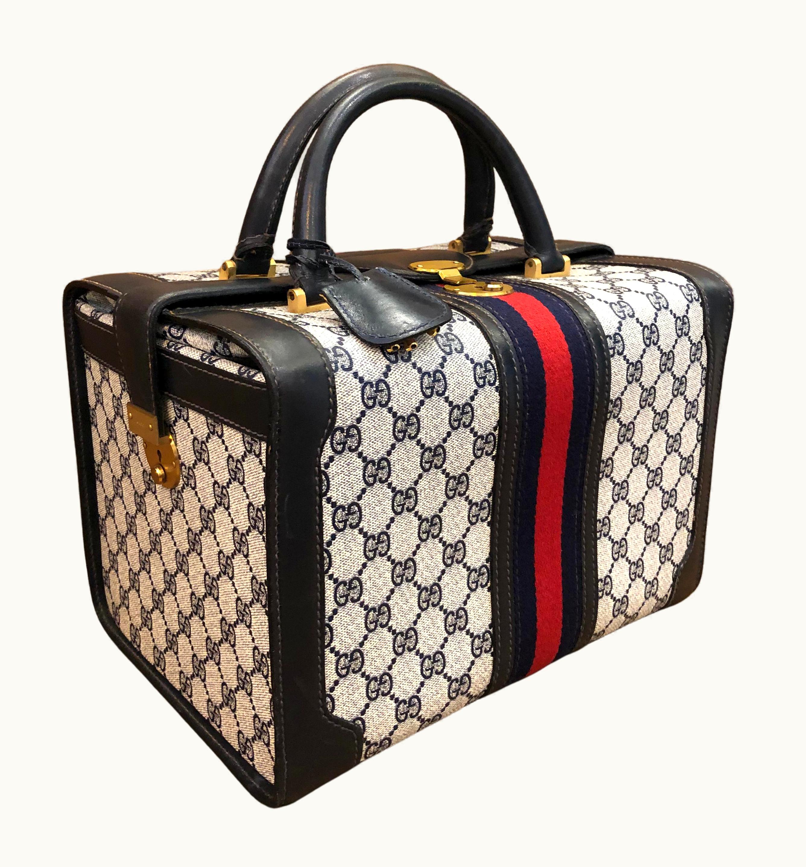 Gucci Vintage Gucci Web Navy Gg Monogram Canvas Soft-Sided Vanity Trunk Bag Unisex