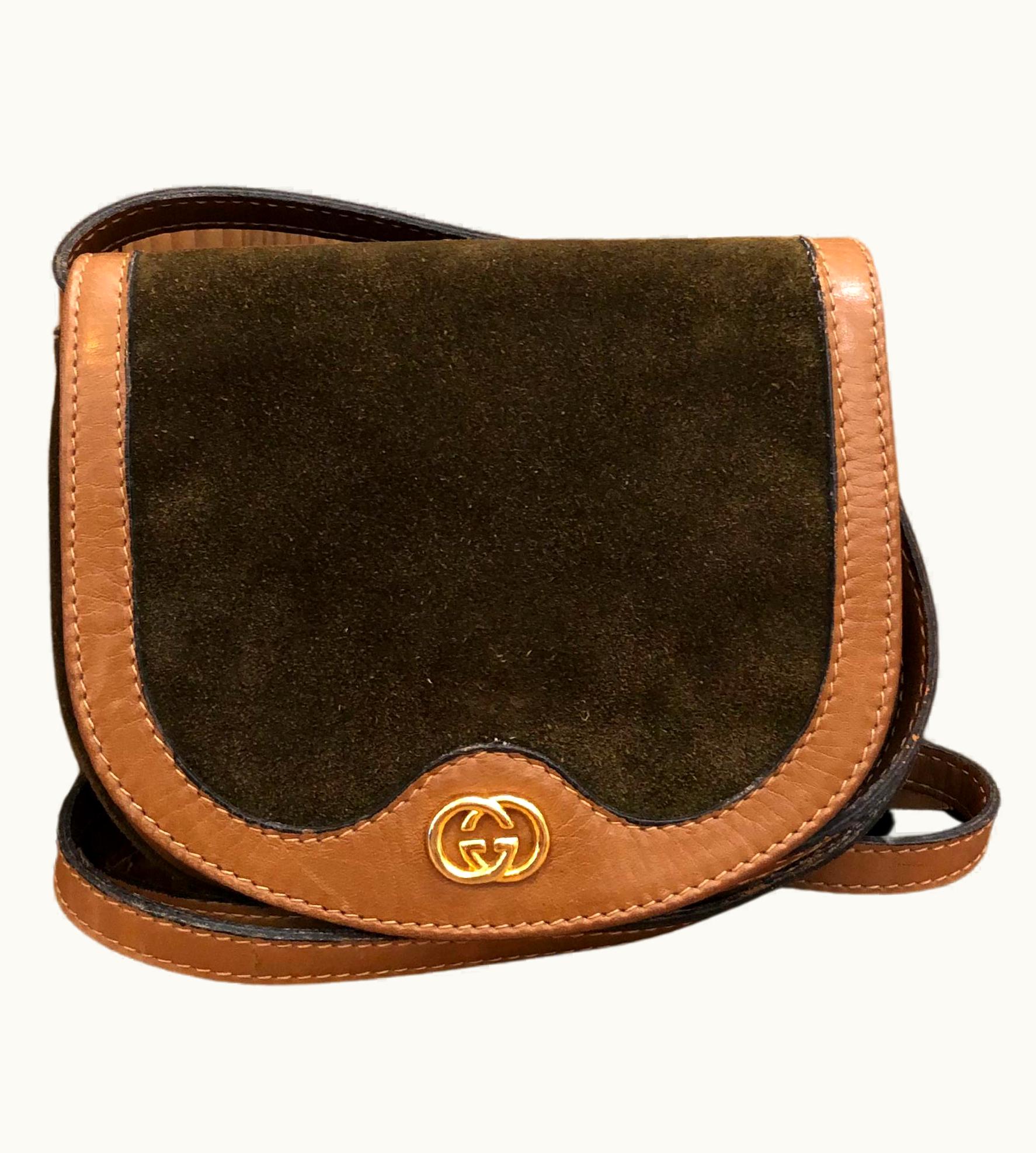Gucci Vintage Gucci Mini Suede Leather Crossbody Bag Brown