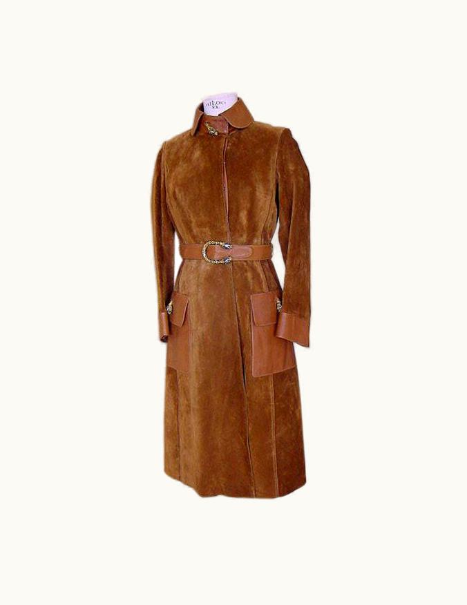 Gucci Vintage Suede/Leather Coat Enamel Animal Hardware Exquisite